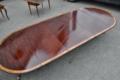19th Century English Regency Mahogany Three Pedestal Dining Table with Satinwood