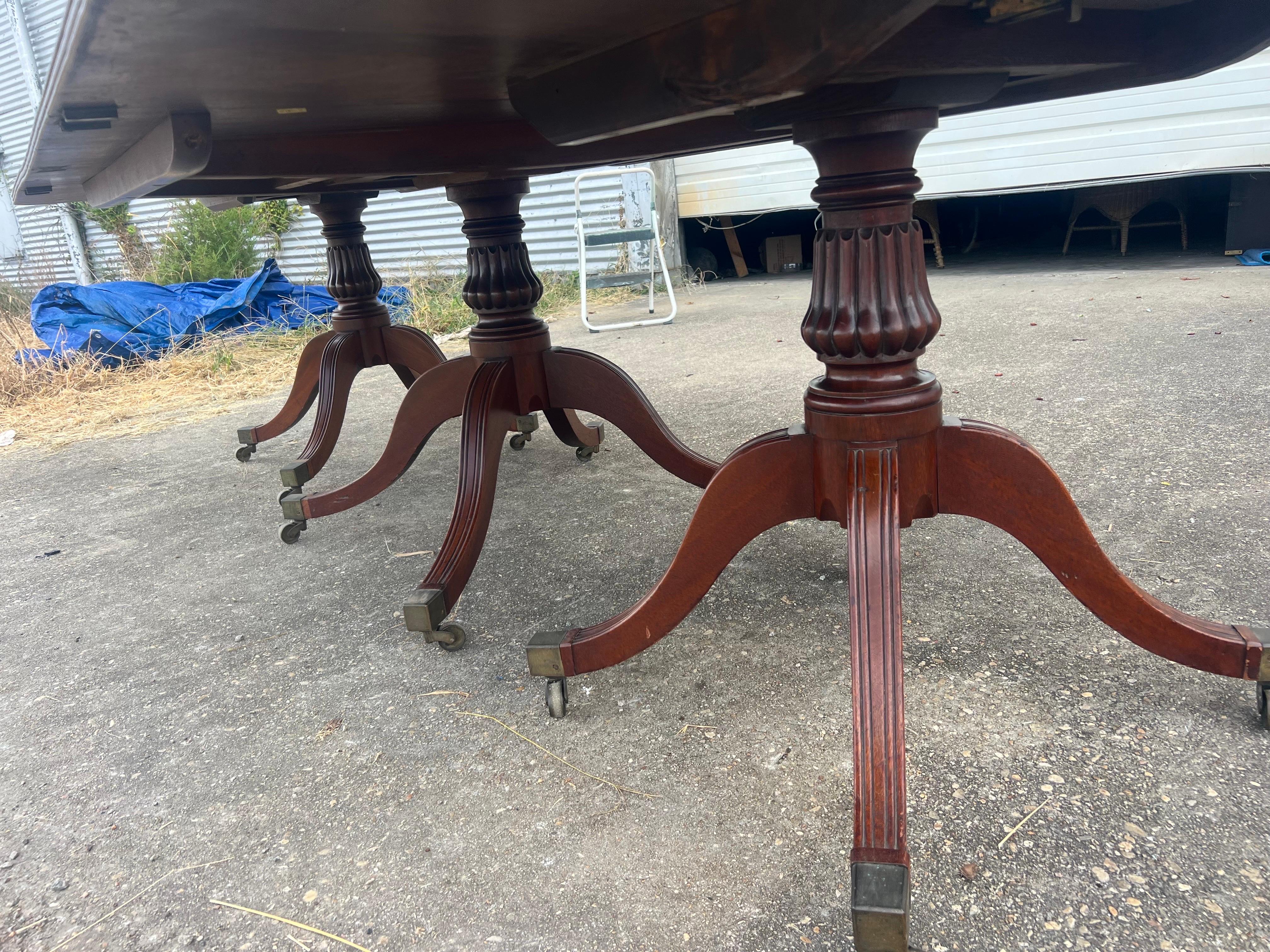 19th Century English Regency Mahogany Triple Pedestal Dining Table 4
