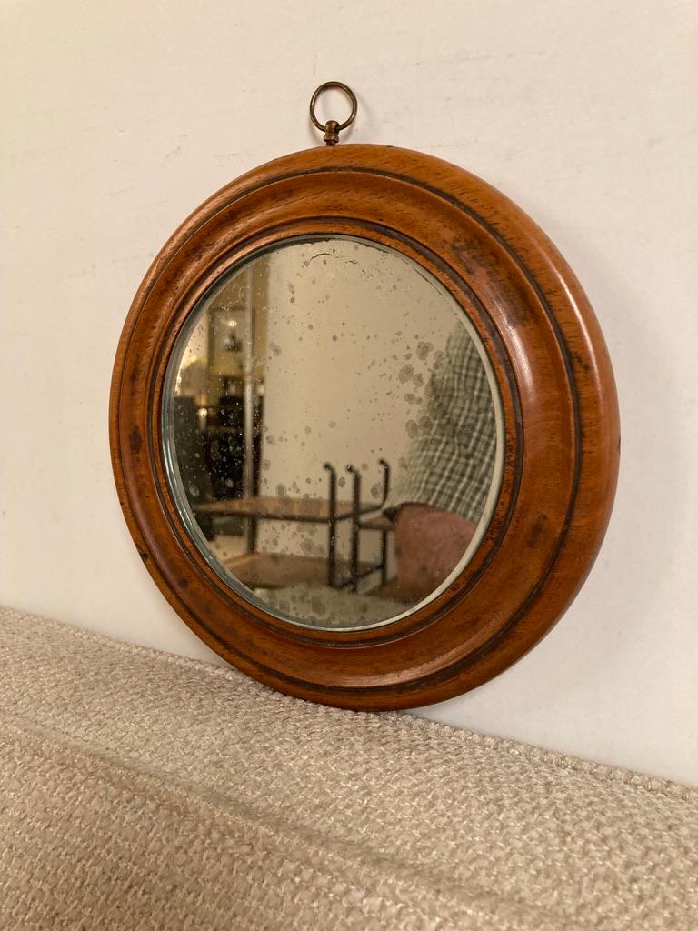 antique round mirror wooden frame