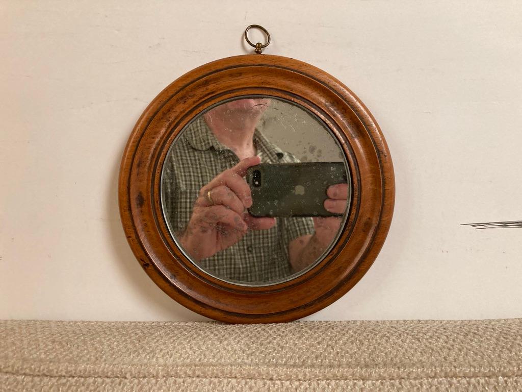 Fruitwood 19th Century English Regency Miniature Round Walnut Mirror