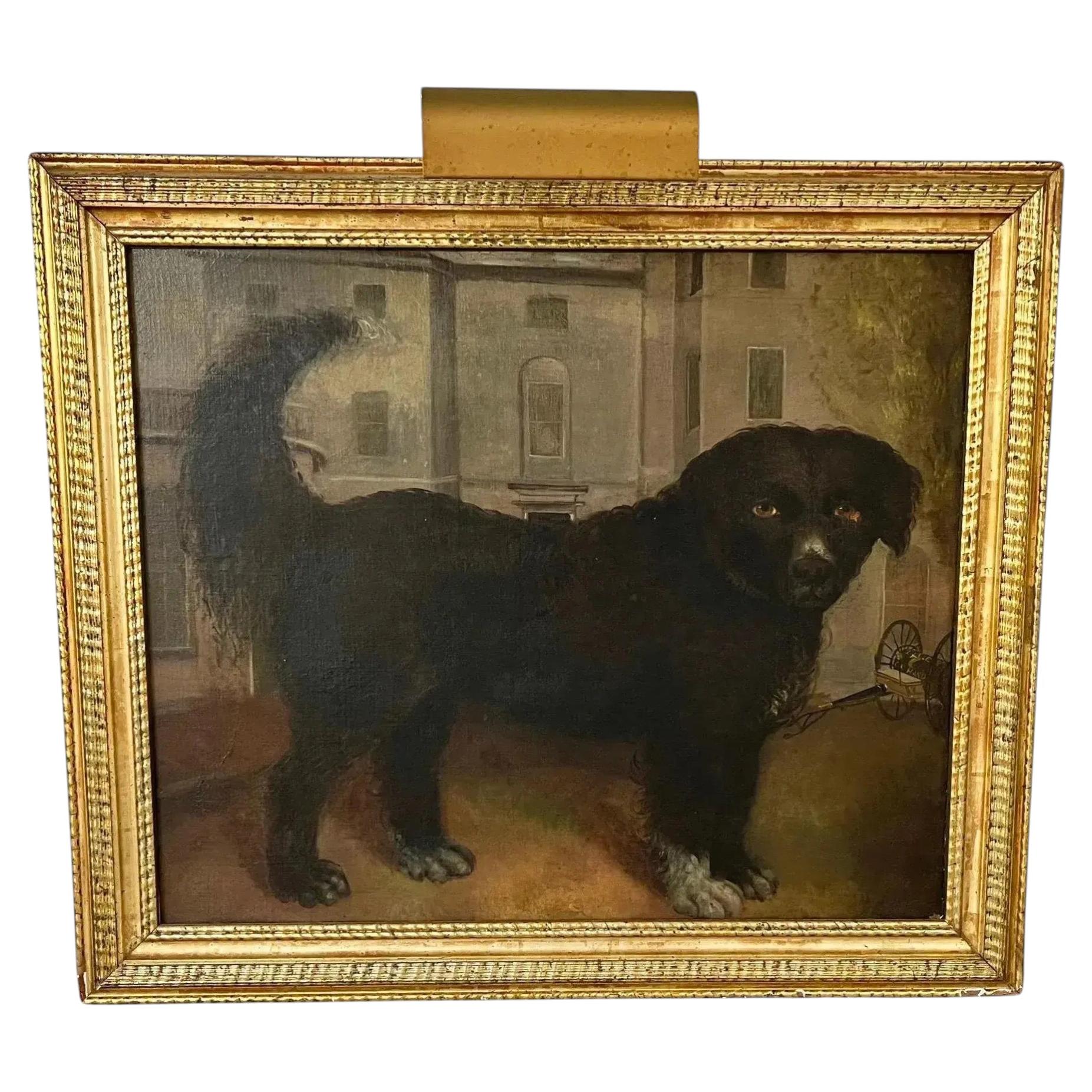 19th Century English Regency Oil Painting of a Dog and Country House