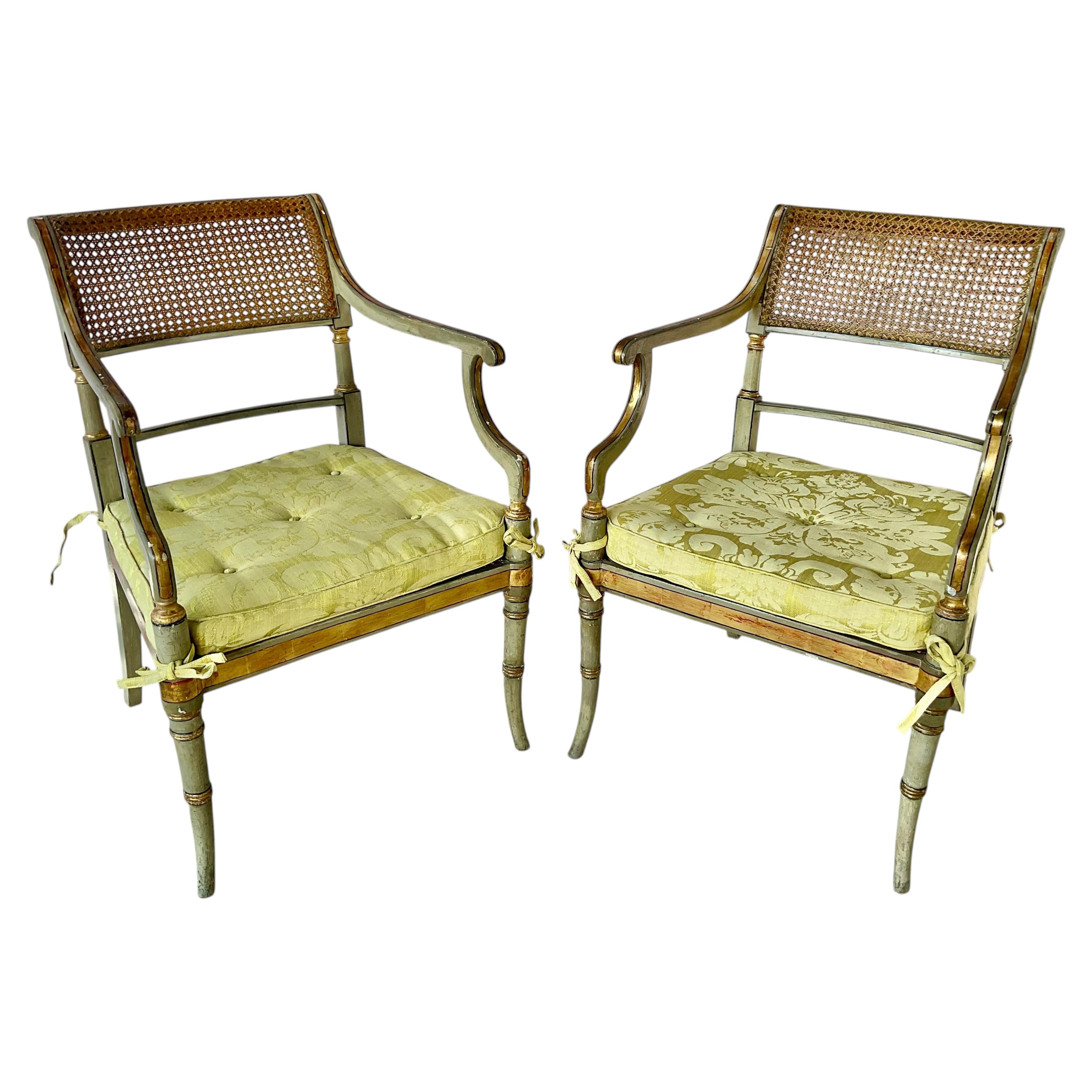 19th Century English Regency Painted and Giltwood Armchairs