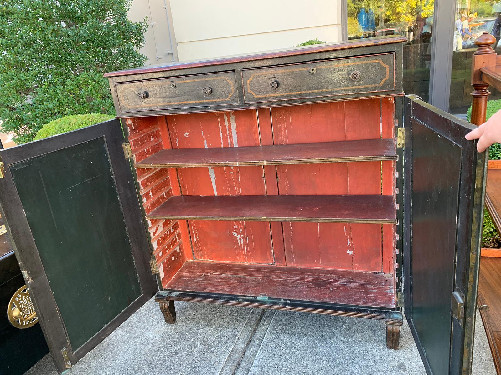 19th Century English Regency Painted Cabinet with Two Drawers and Two Doors 1