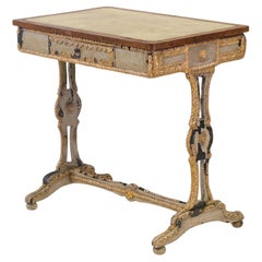 Antique 19th Century English Regency Painted Gesso Gilded Distressed Small Writing Table