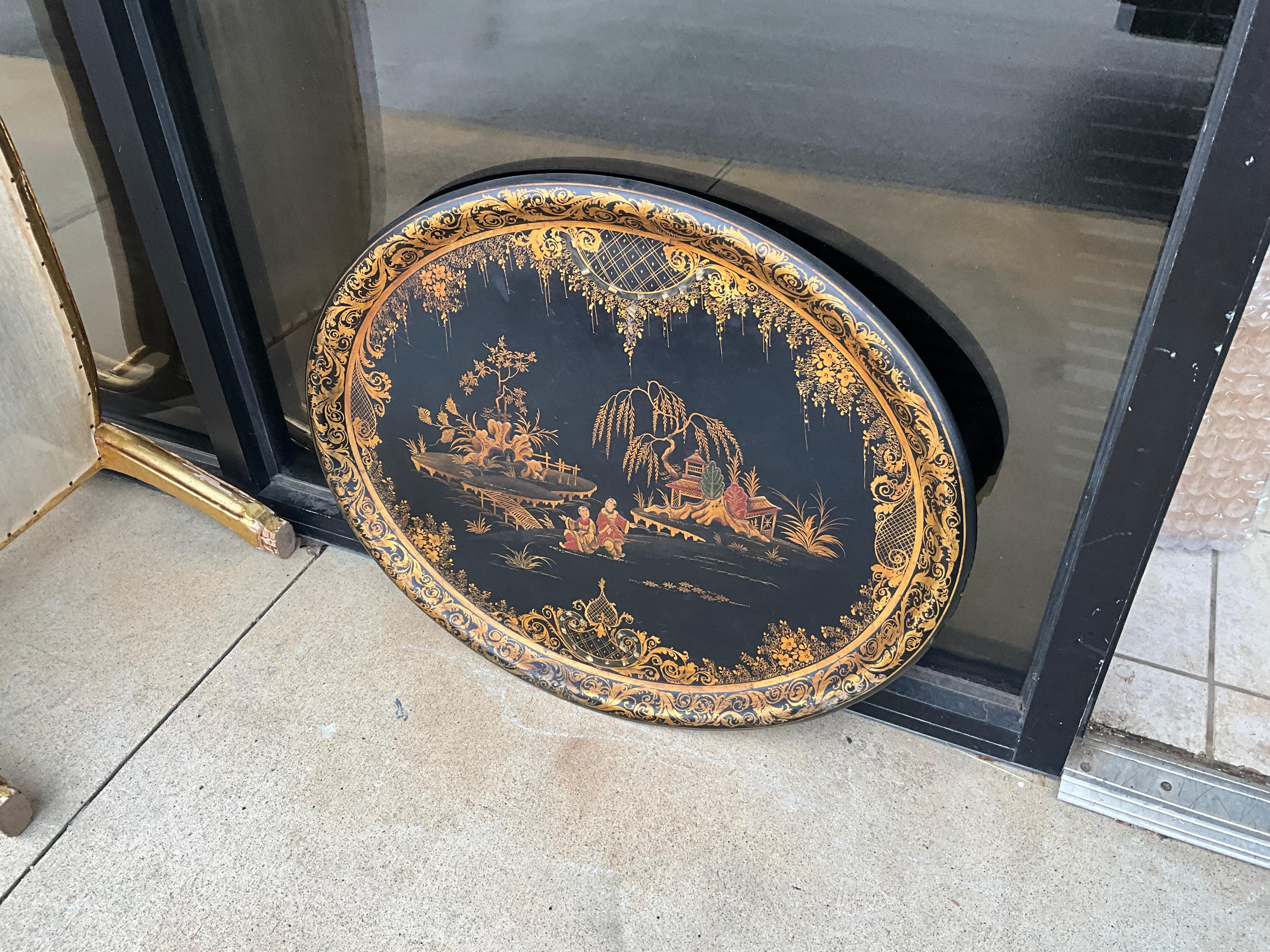 19th Century English Regency Papier-mâché Chinoiserie Japanned Tray In Good Condition For Sale In Kennesaw, GA