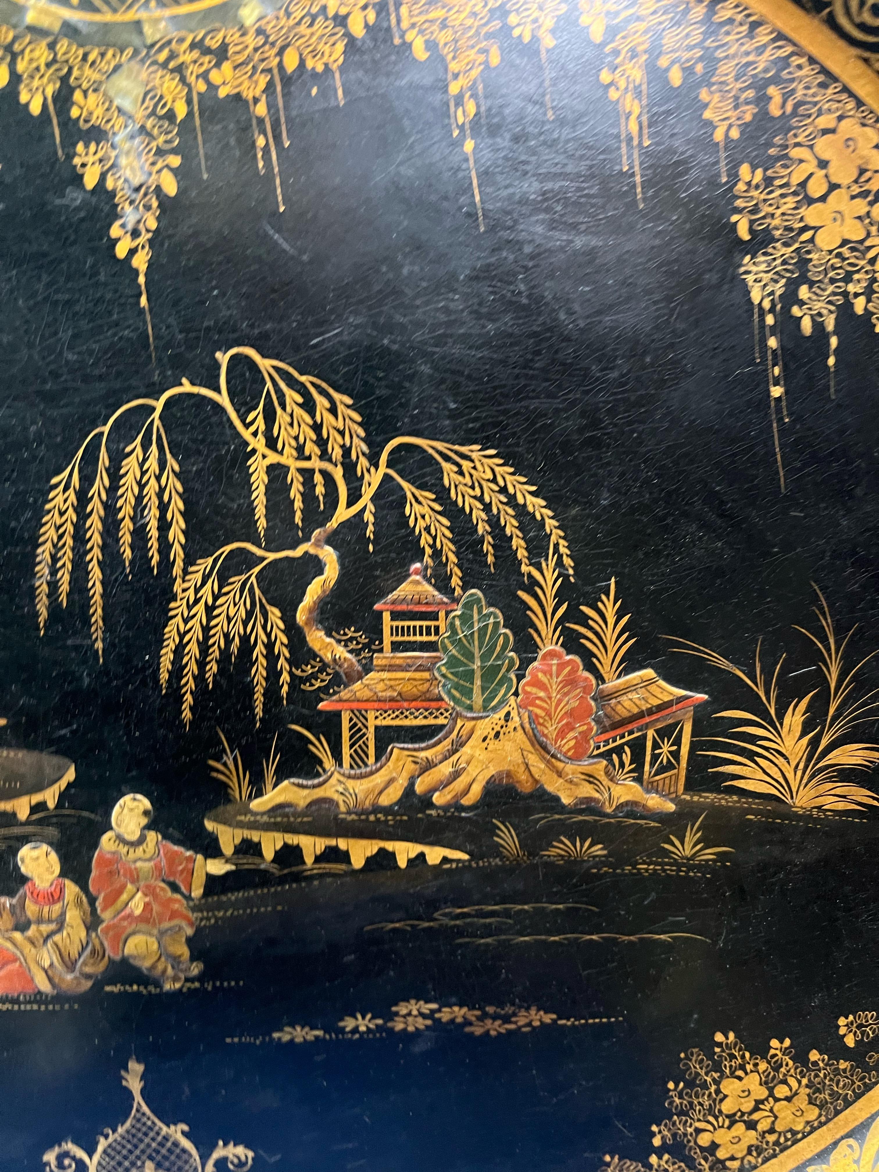 19th Century English Regency Papier-mâché Chinoiserie Japanned Tray For Sale 1