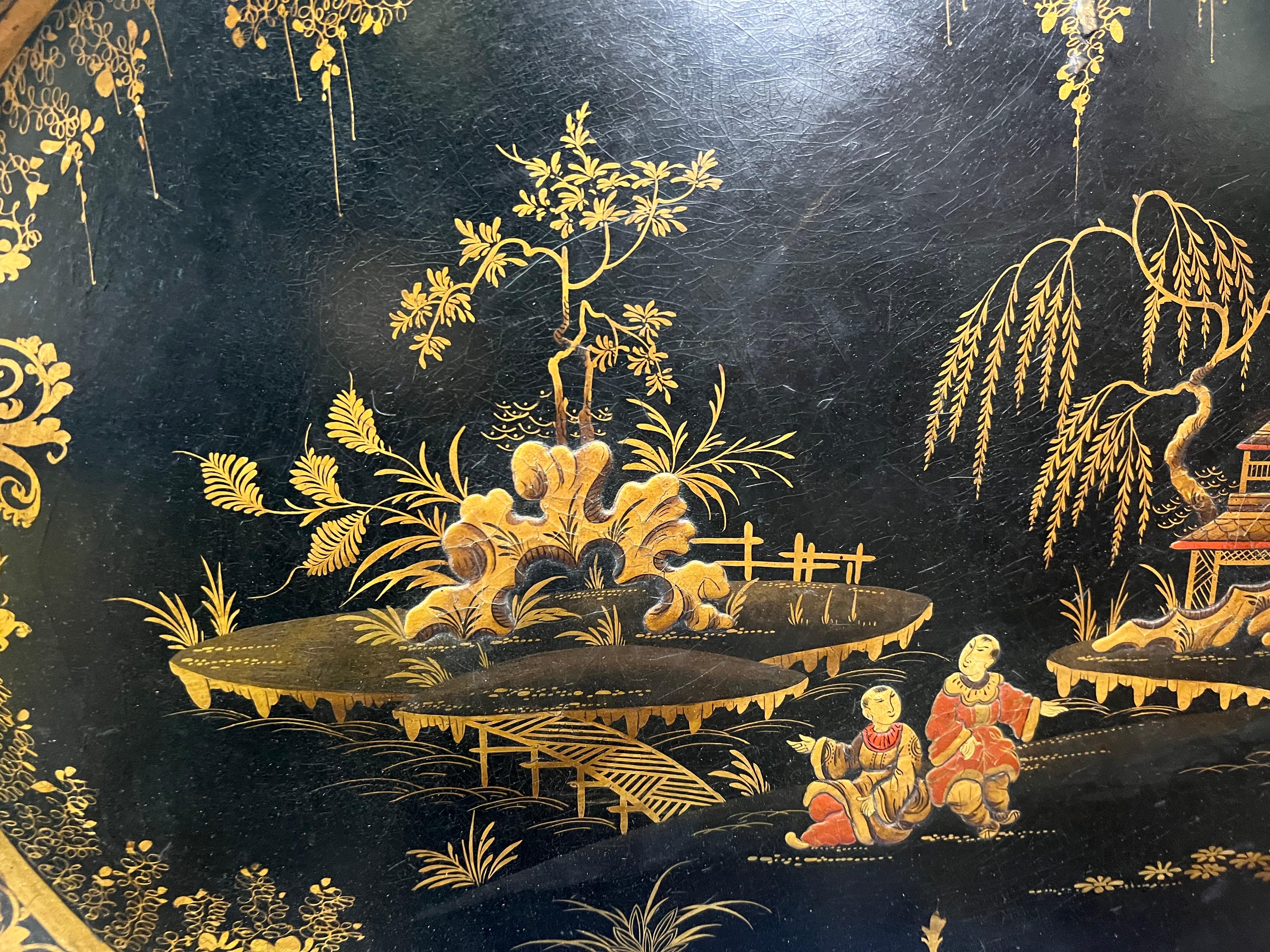 19th Century English Regency Papier-mâché Chinoiserie Japanned Tray For Sale 2