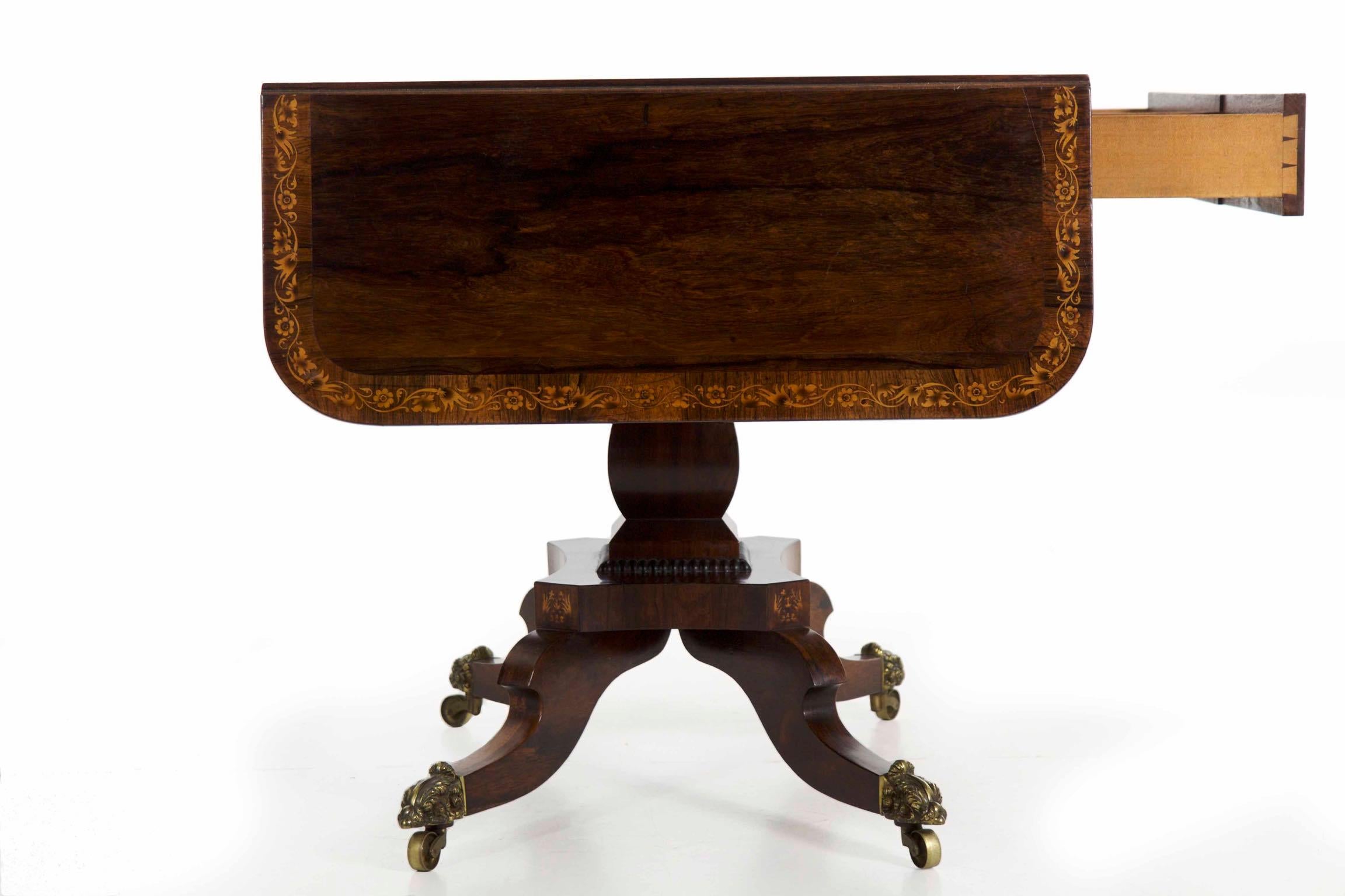 19th Century English Regency Period Inlaid Rosewood Antique Sofa Table 14