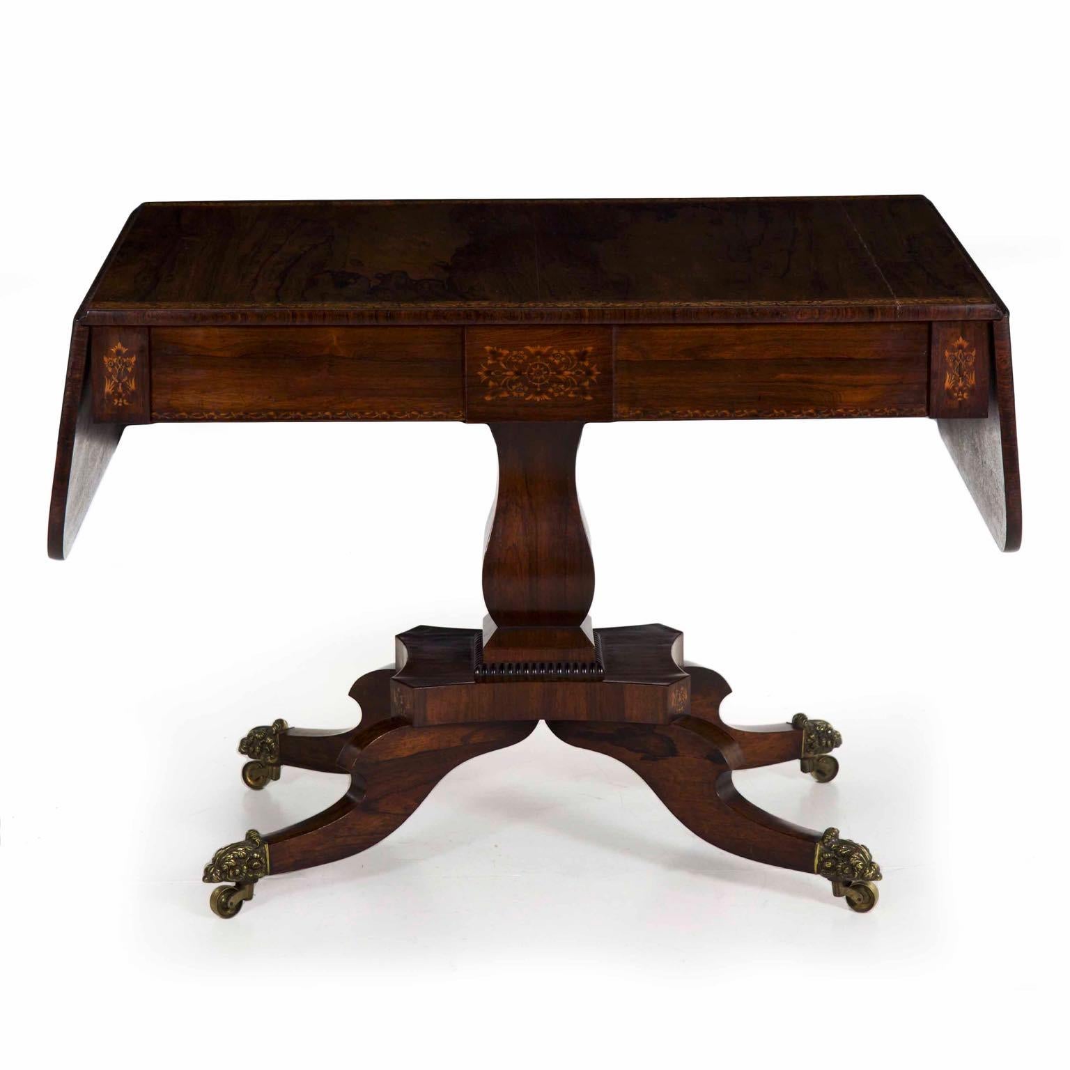19th Century English Regency Period Inlaid Rosewood Antique Sofa Table In Good Condition In Shippensburg, PA
