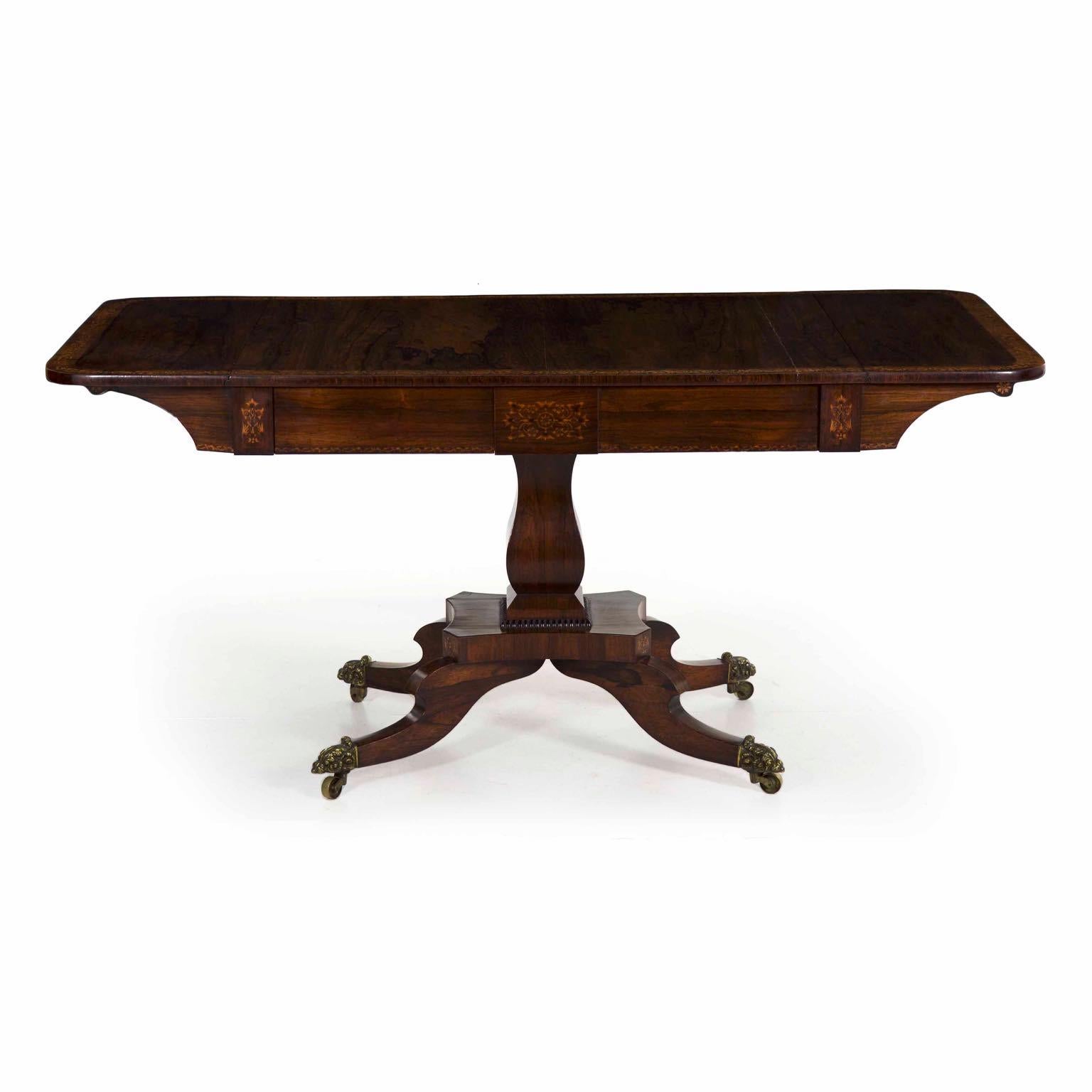 19th Century English Regency Period Inlaid Rosewood Antique Sofa Table 1