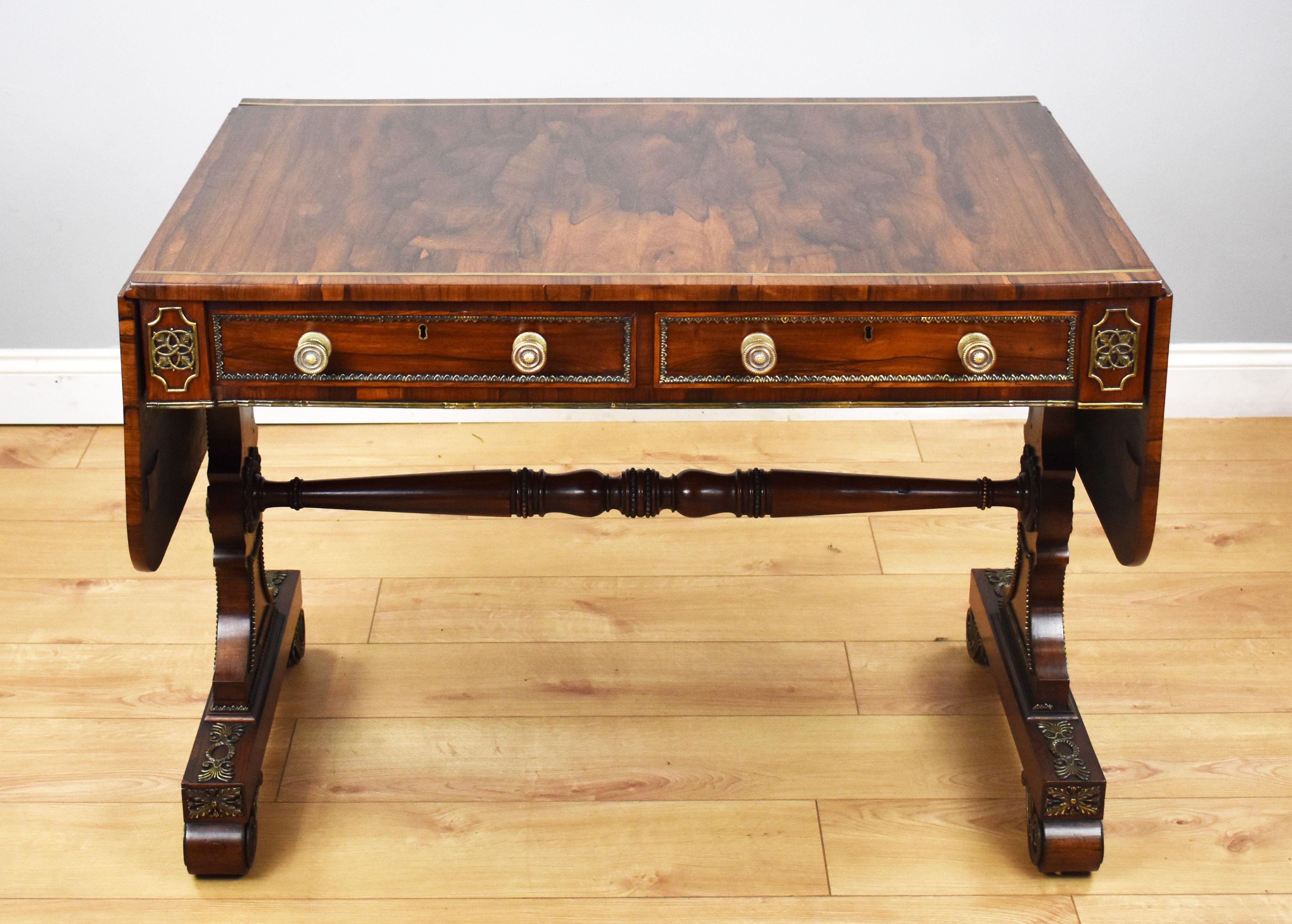 Inlay 19th Century English Regency Period Rosewood and Brass Inlaid Sofa Table