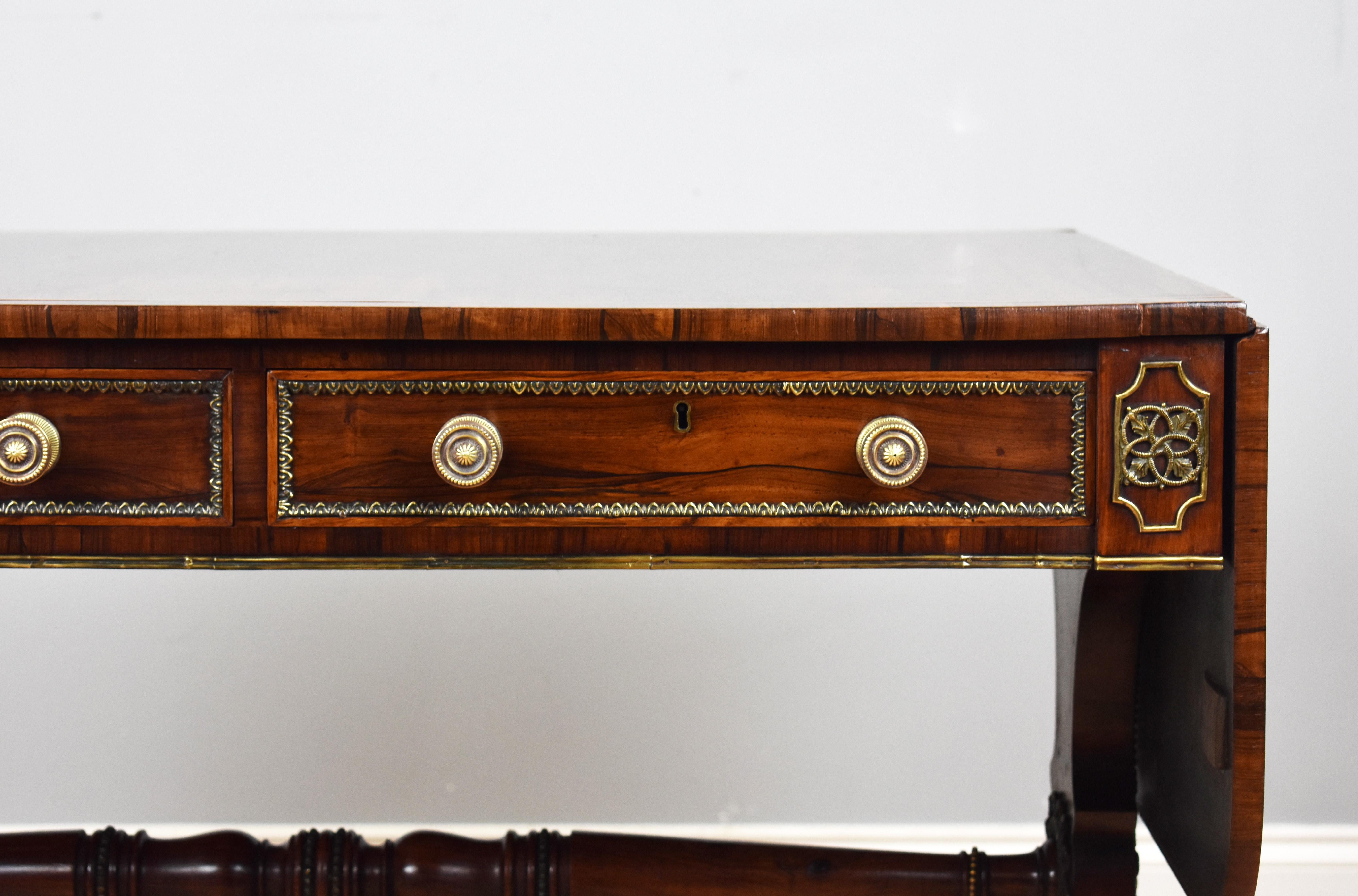 19th Century English Regency Period Rosewood and Brass Inlaid Sofa Table 1