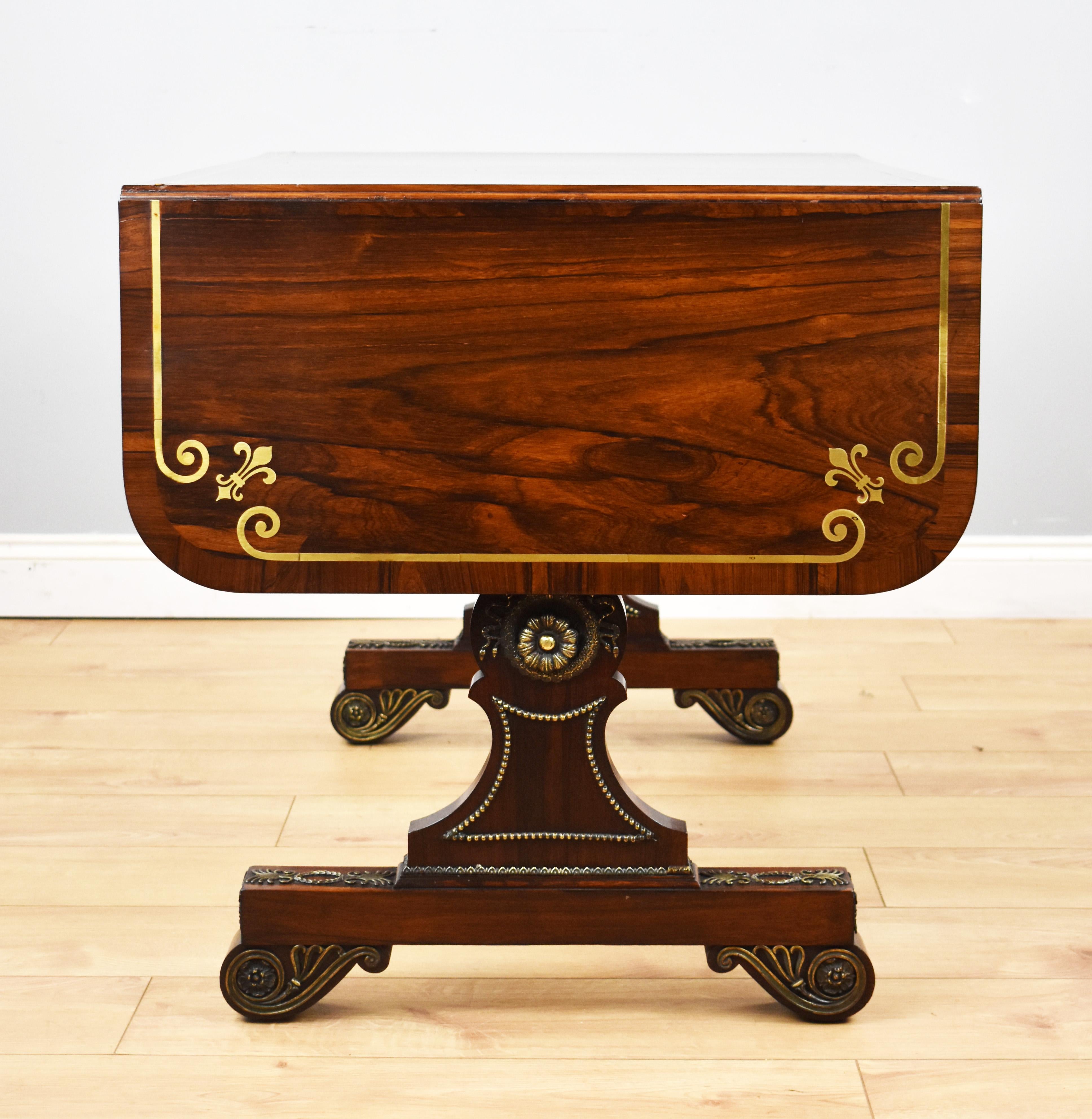 19th Century English Regency Period Rosewood and Brass Inlaid Sofa Table 3