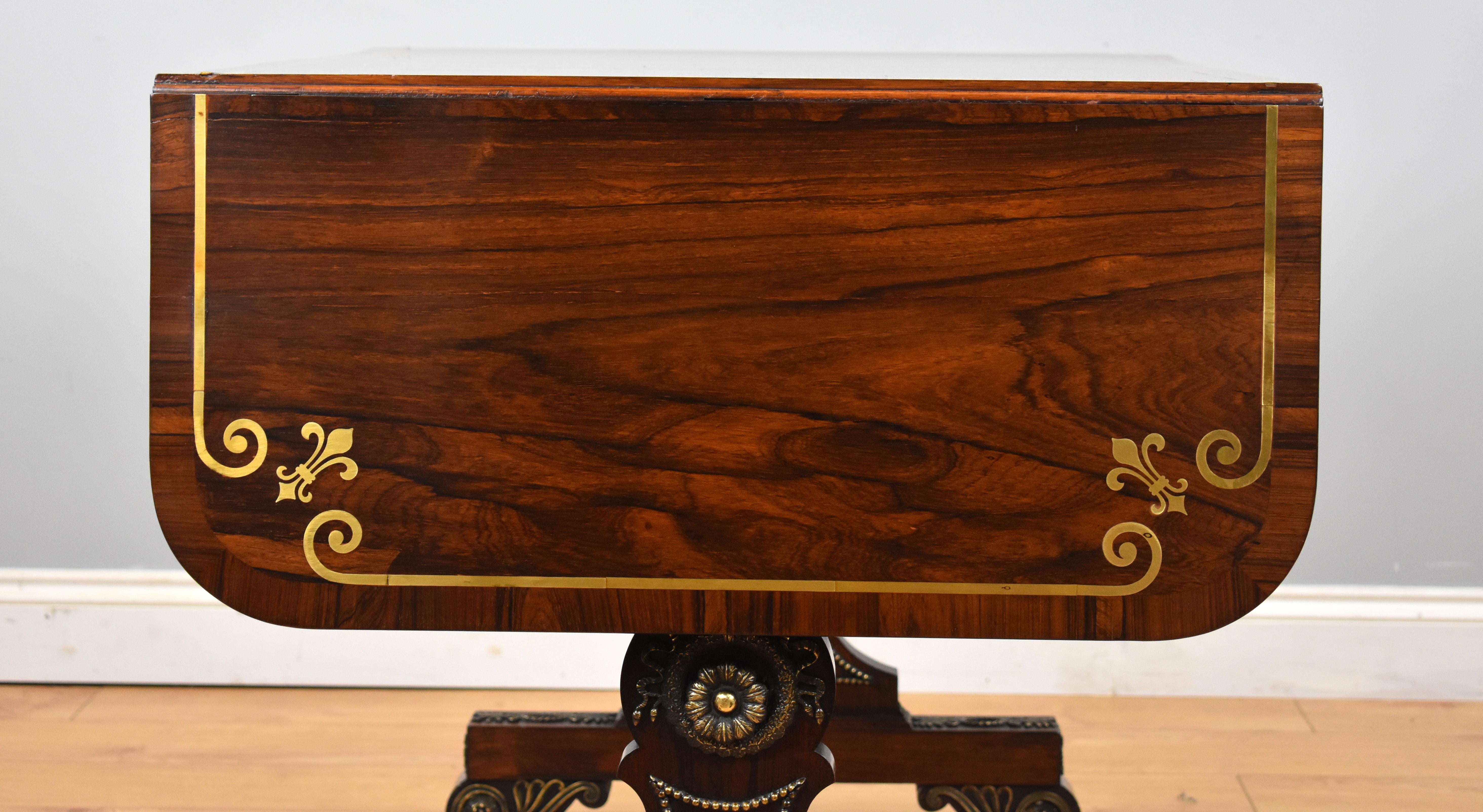 19th Century English Regency Period Rosewood and Brass Inlaid Sofa Table 4