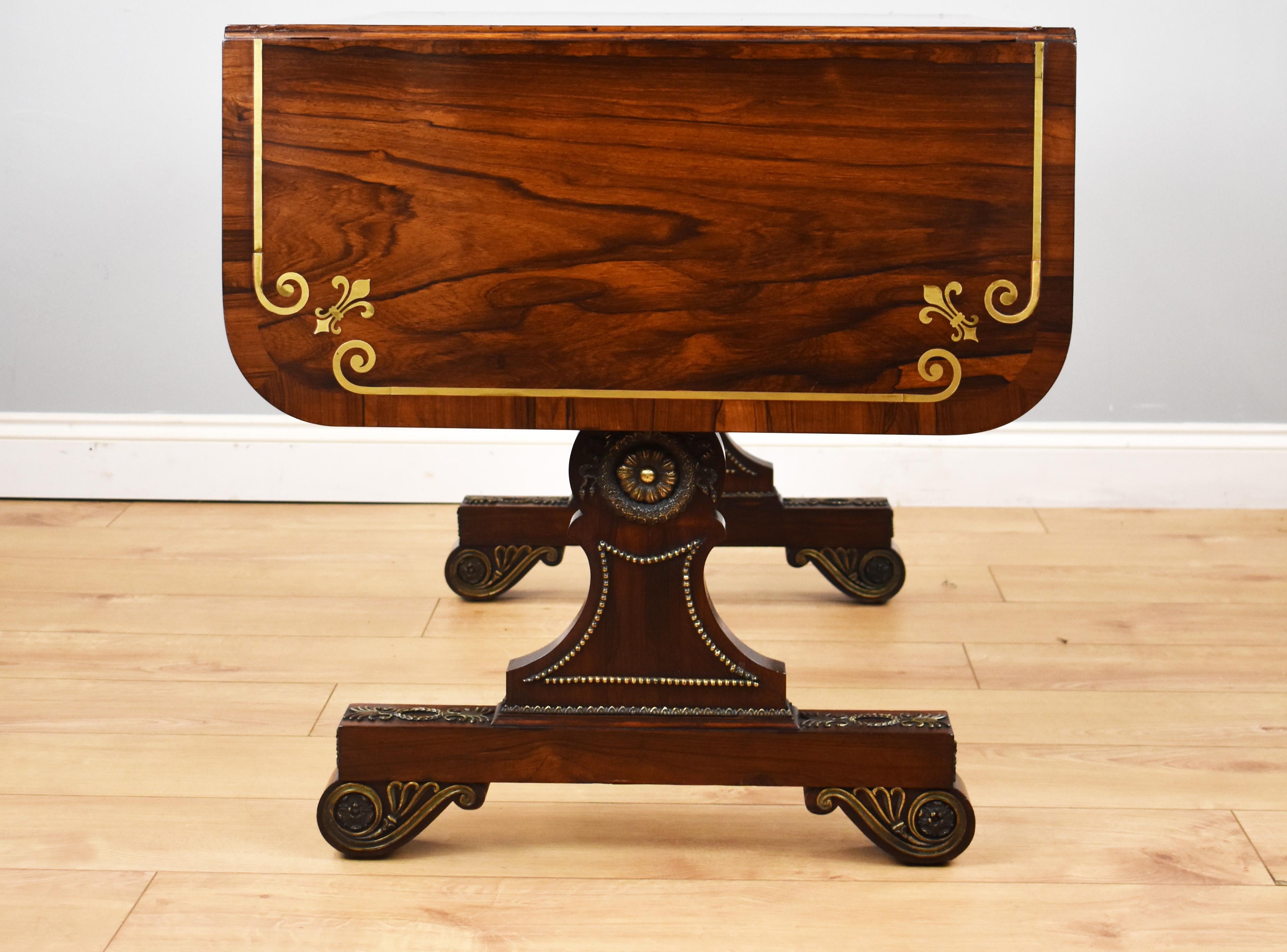 19th Century English Regency Period Rosewood and Brass Inlaid Sofa Table 5