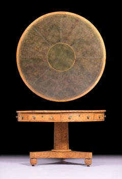 19th Century English Regency Pollard Oak Centre/Drum Table Attributed to Gillows