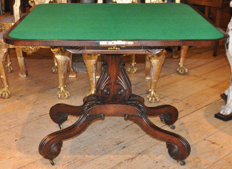 19th Century English Regency Rosewood and Brass Inlaid Card Table For