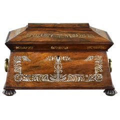 19th Century English Regency Rosewood and Mother of Pearl Inlaid Tea Caddy