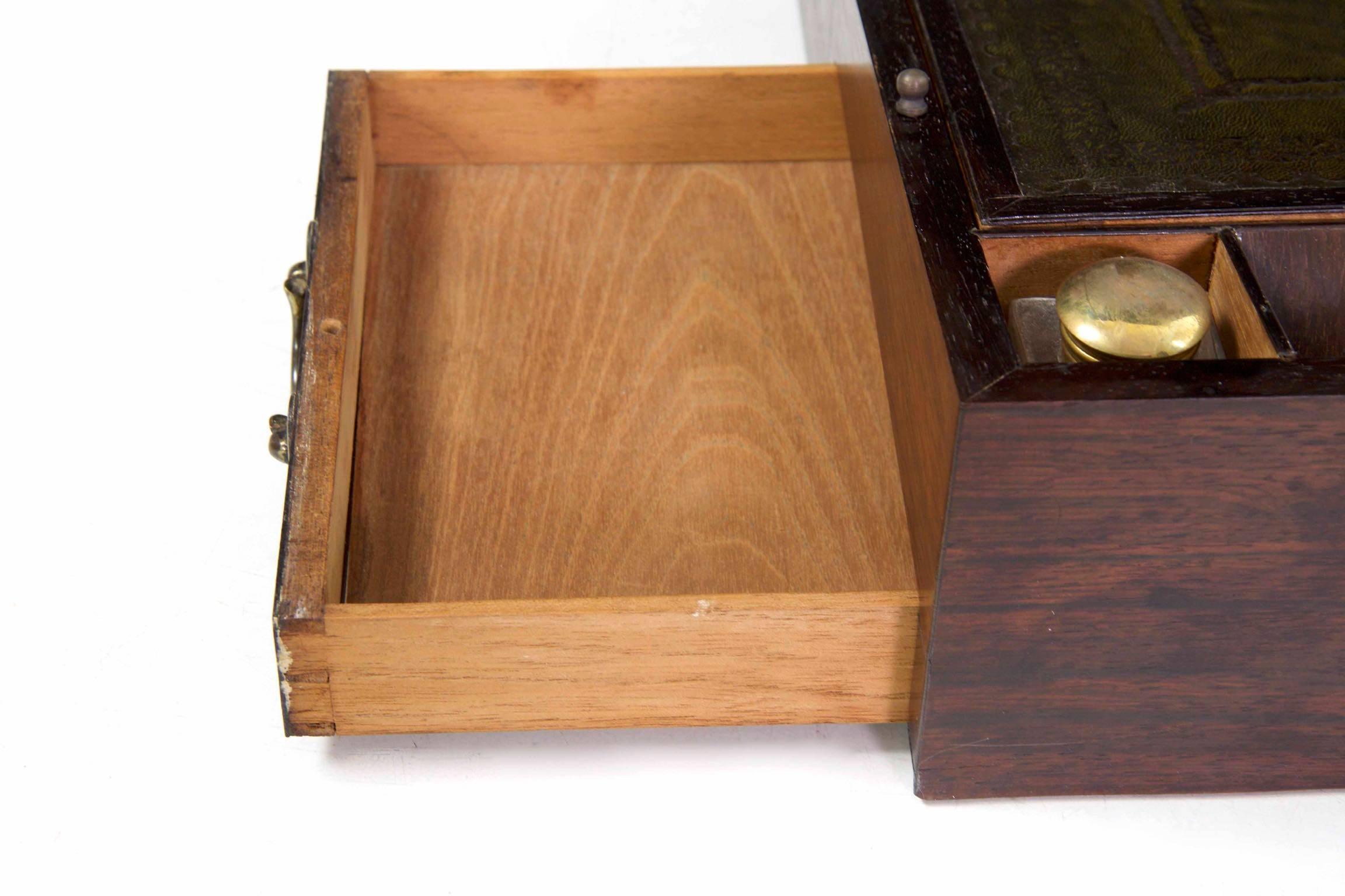 19th Century English Regency Rosewood Antique Traveling Lap Writing Desk Box 3
