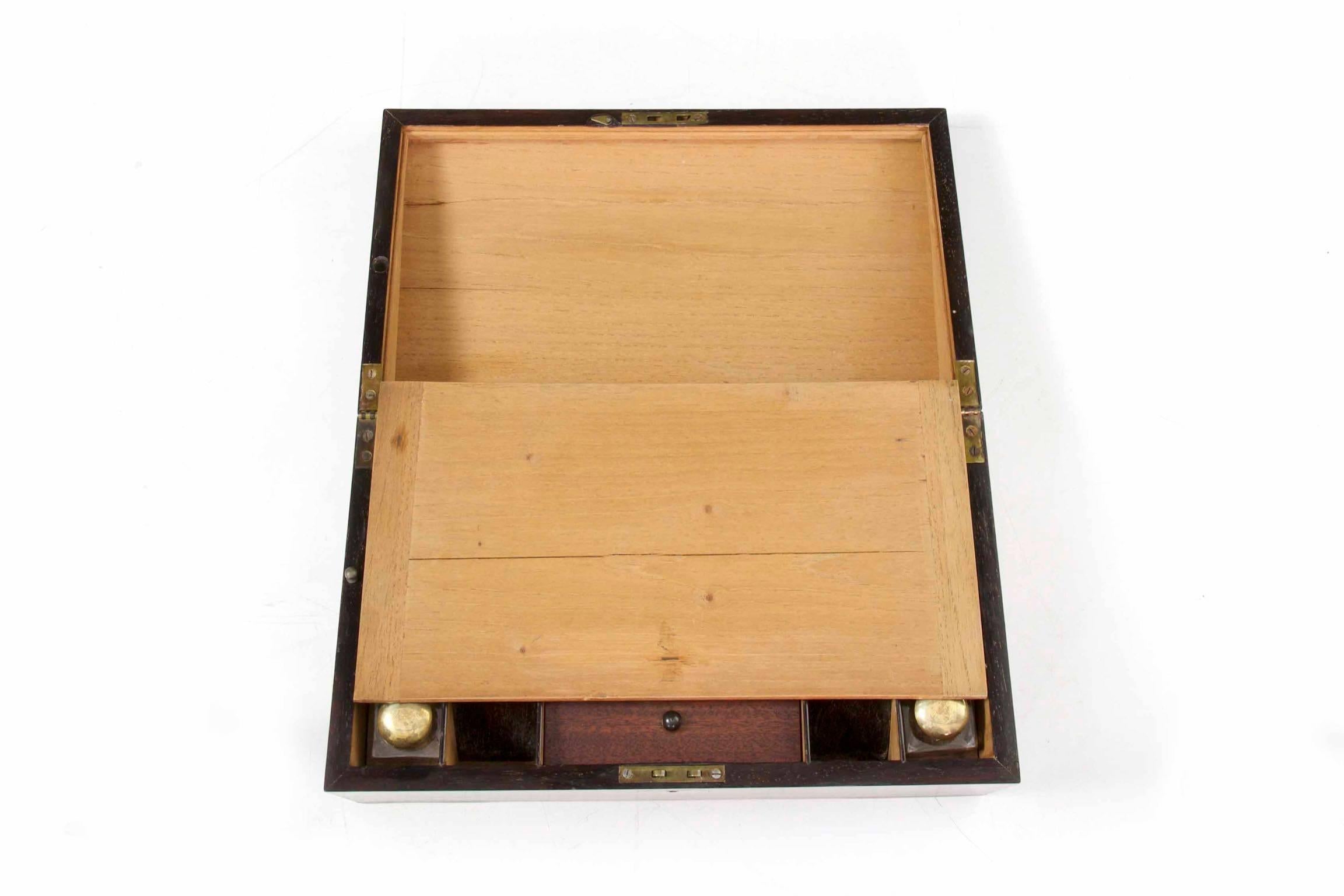 19th Century English Regency Rosewood Antique Traveling Lap Writing Desk Box 1