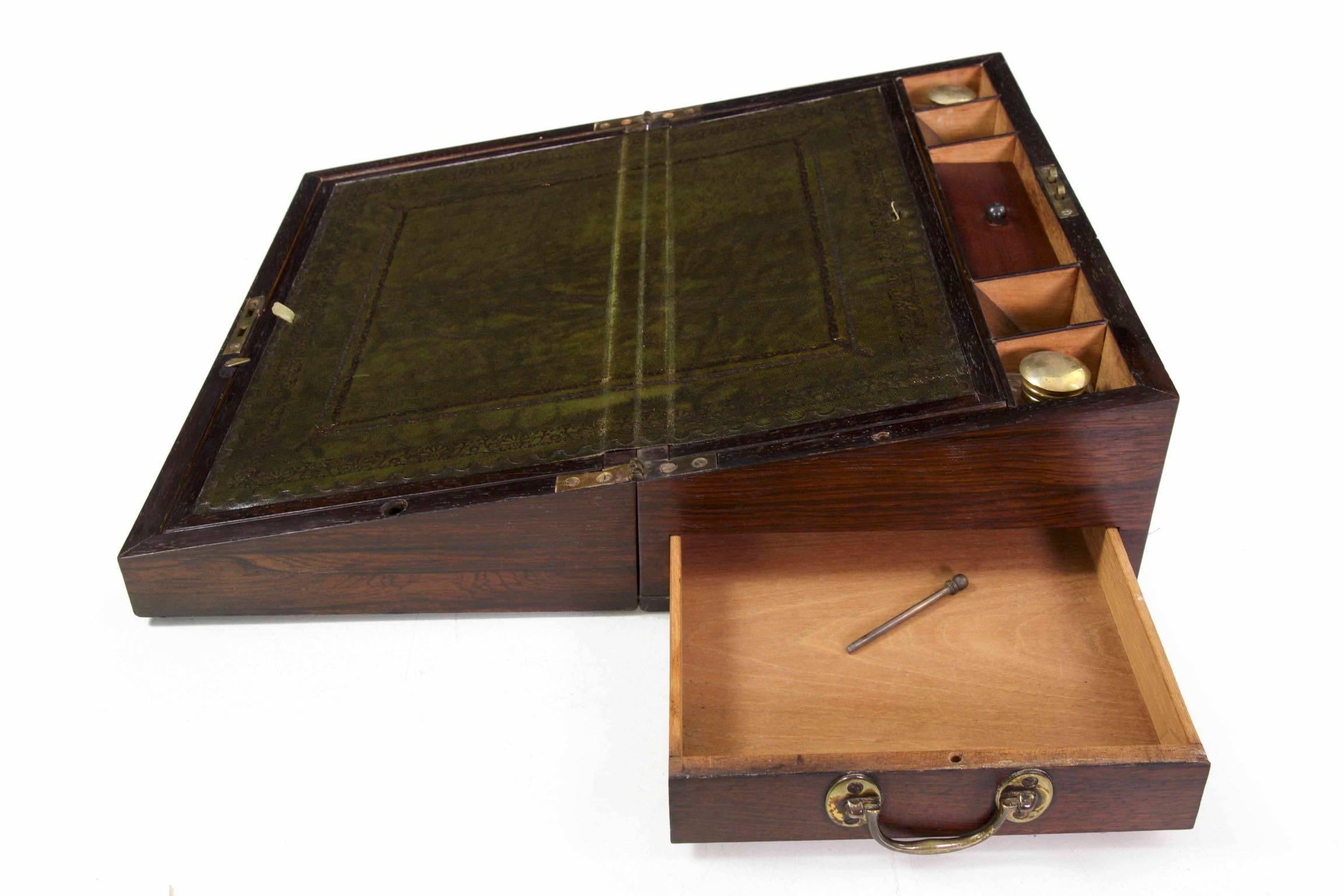 19th Century English Regency Rosewood Antique Traveling Lap Writing Desk Box 2