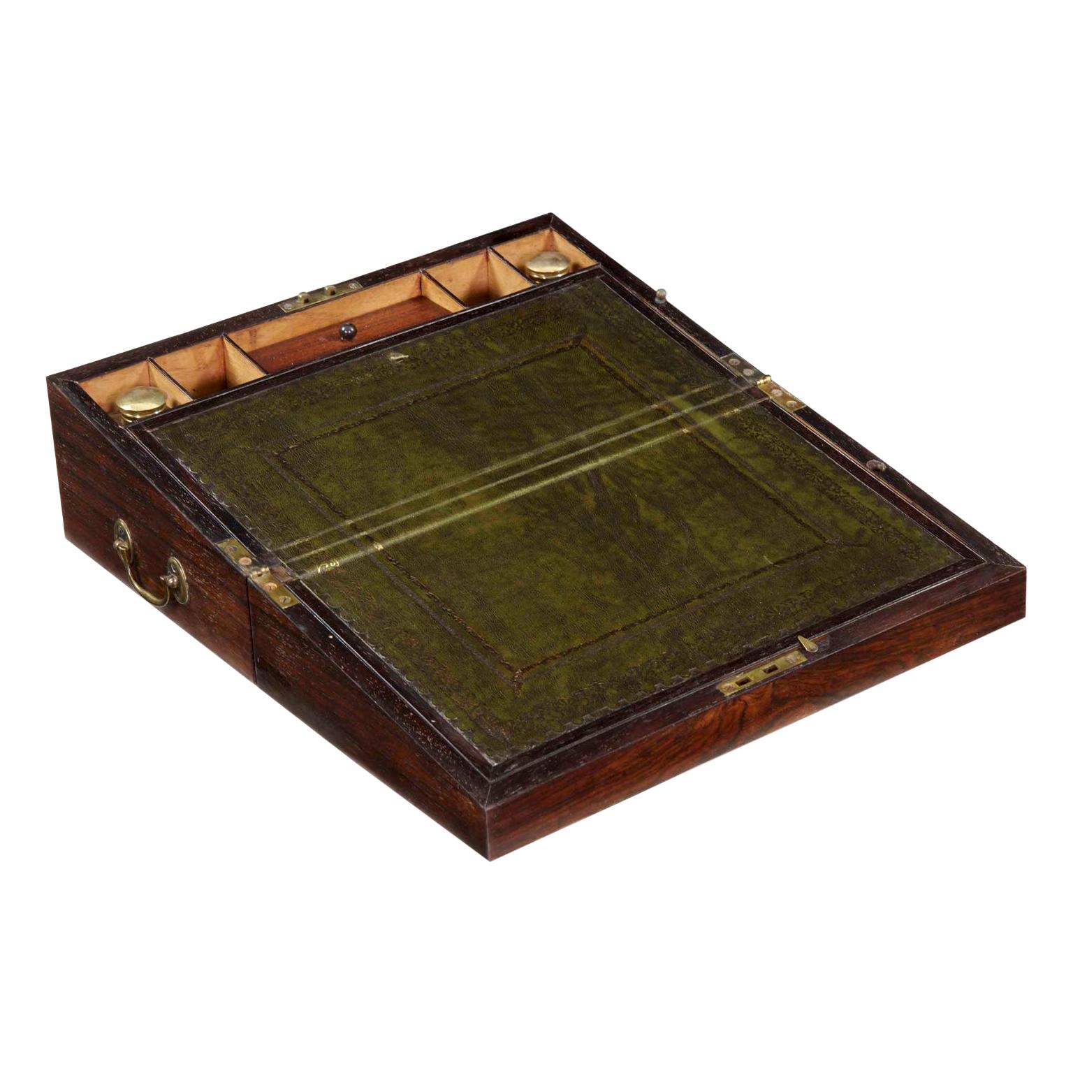 19th Century English Regency Rosewood Antique Traveling Lap Writing Desk Box