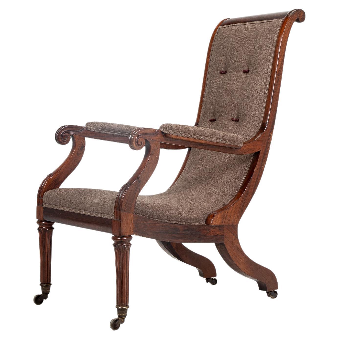 19th Century English Regency Rosewood Armchair For Sale
