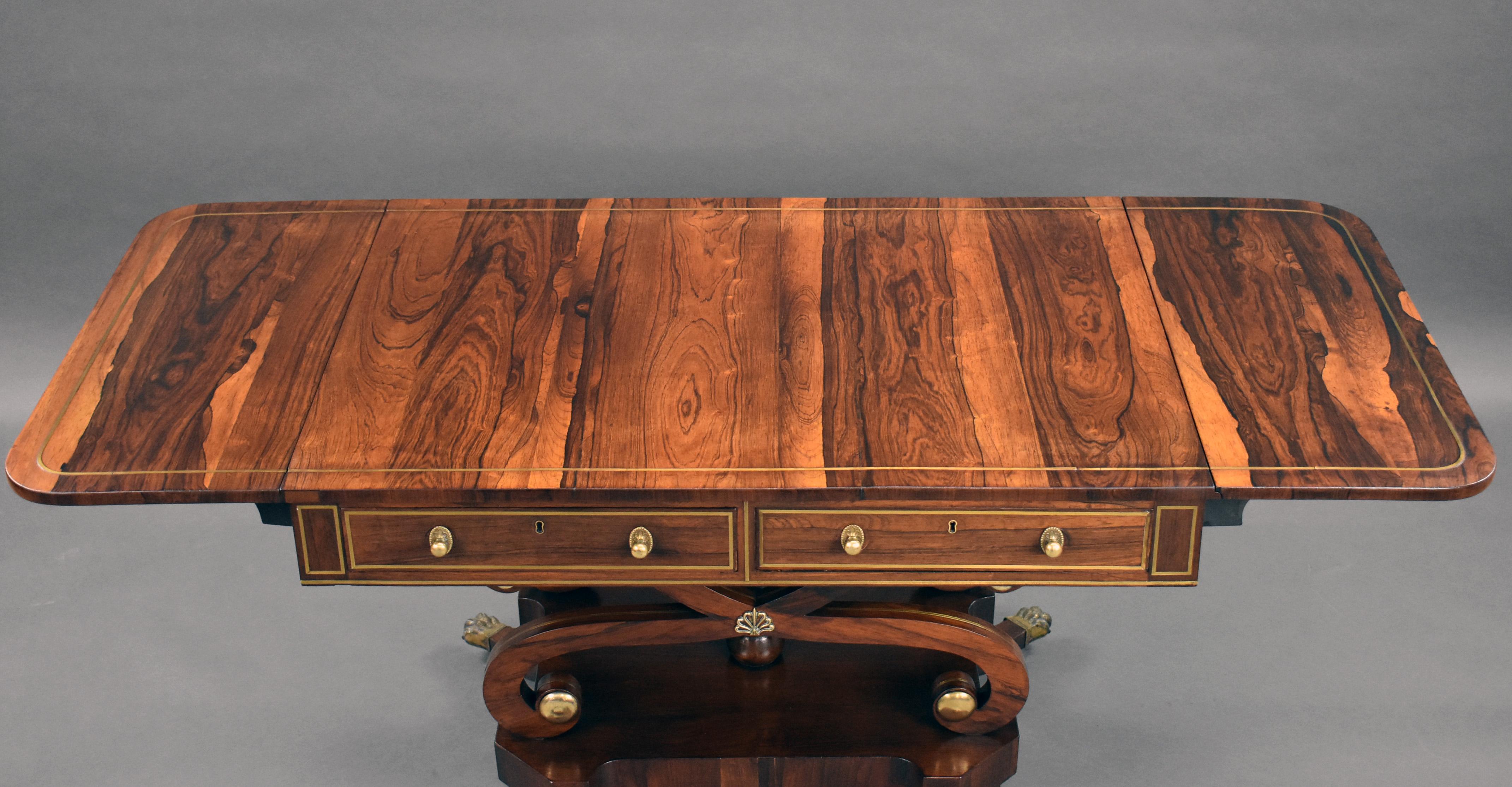 19th Century English Regency Rosewood Brass Inlaid Sofa Table 7