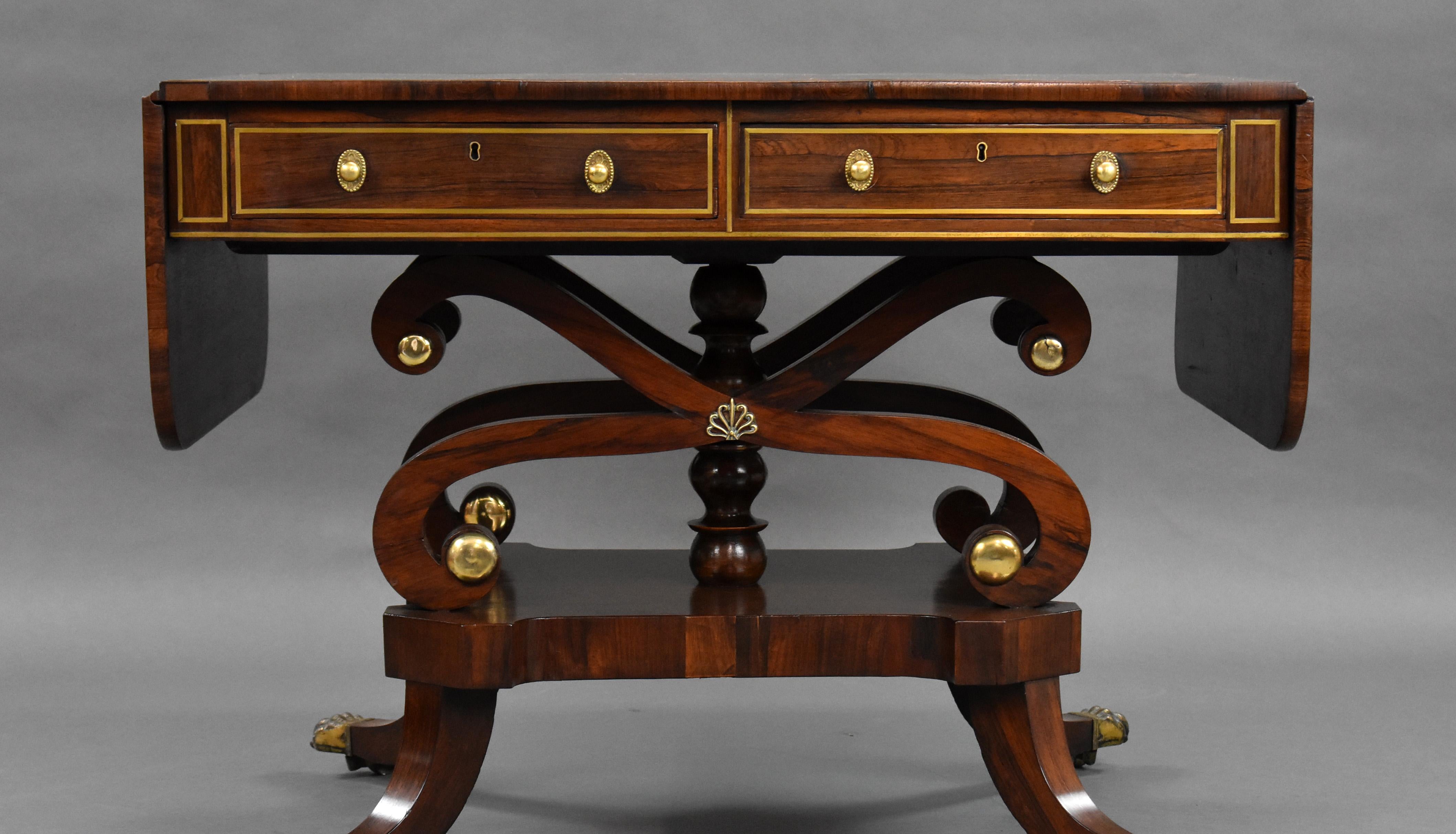 19th Century English Regency Rosewood Brass Inlaid Sofa Table 1