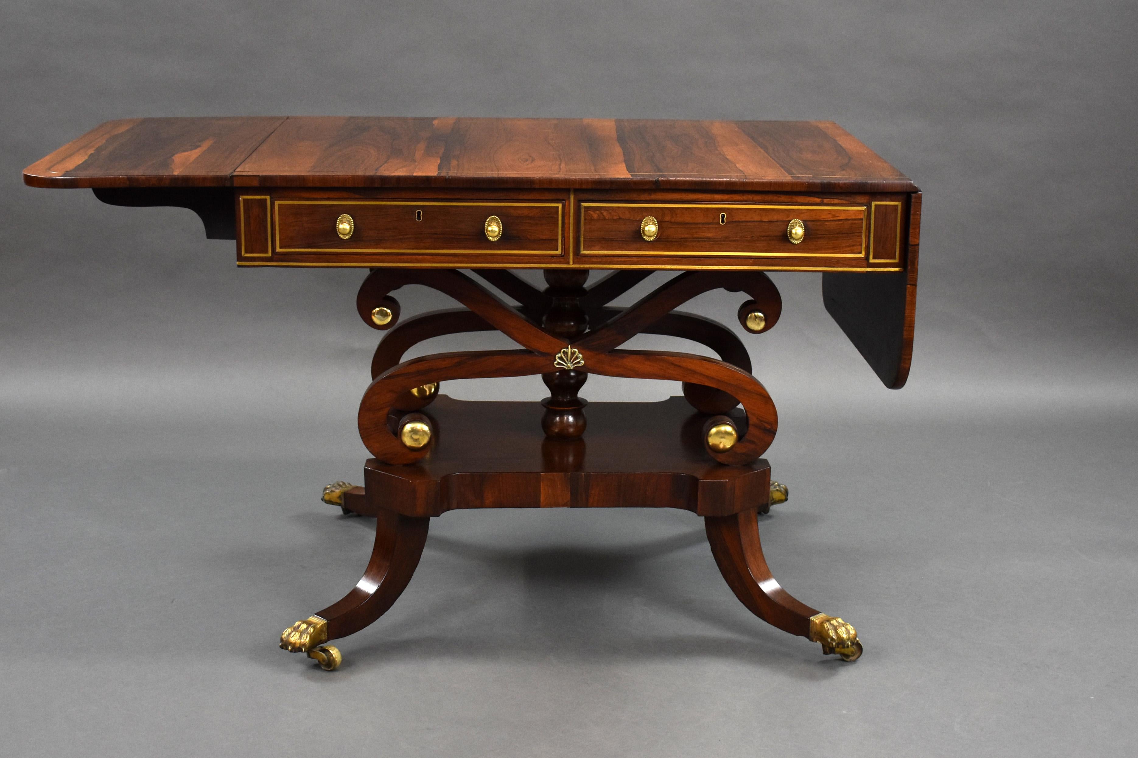 19th Century English Regency Rosewood Brass Inlaid Sofa Table 2