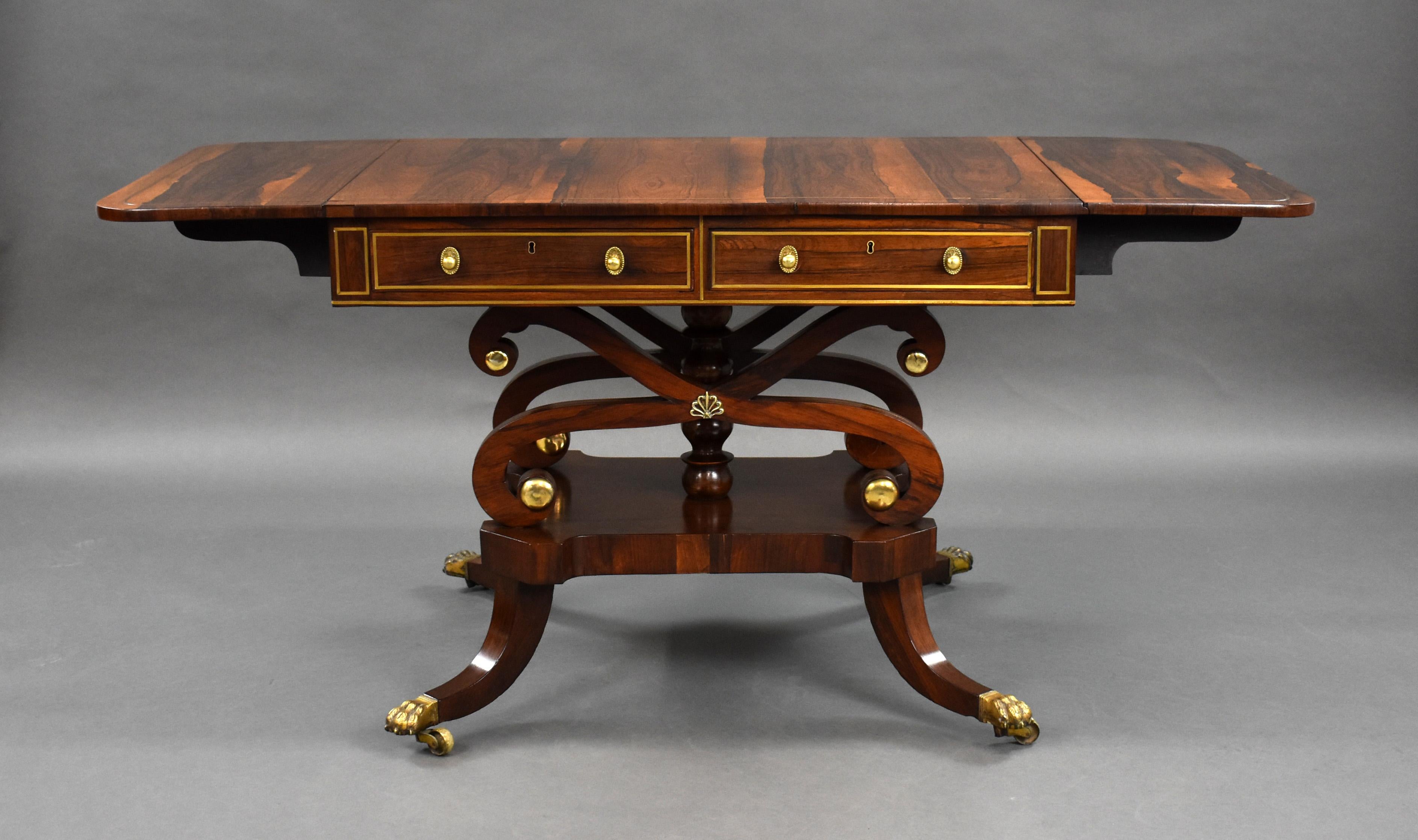 19th Century English Regency Rosewood Brass Inlaid Sofa Table 3