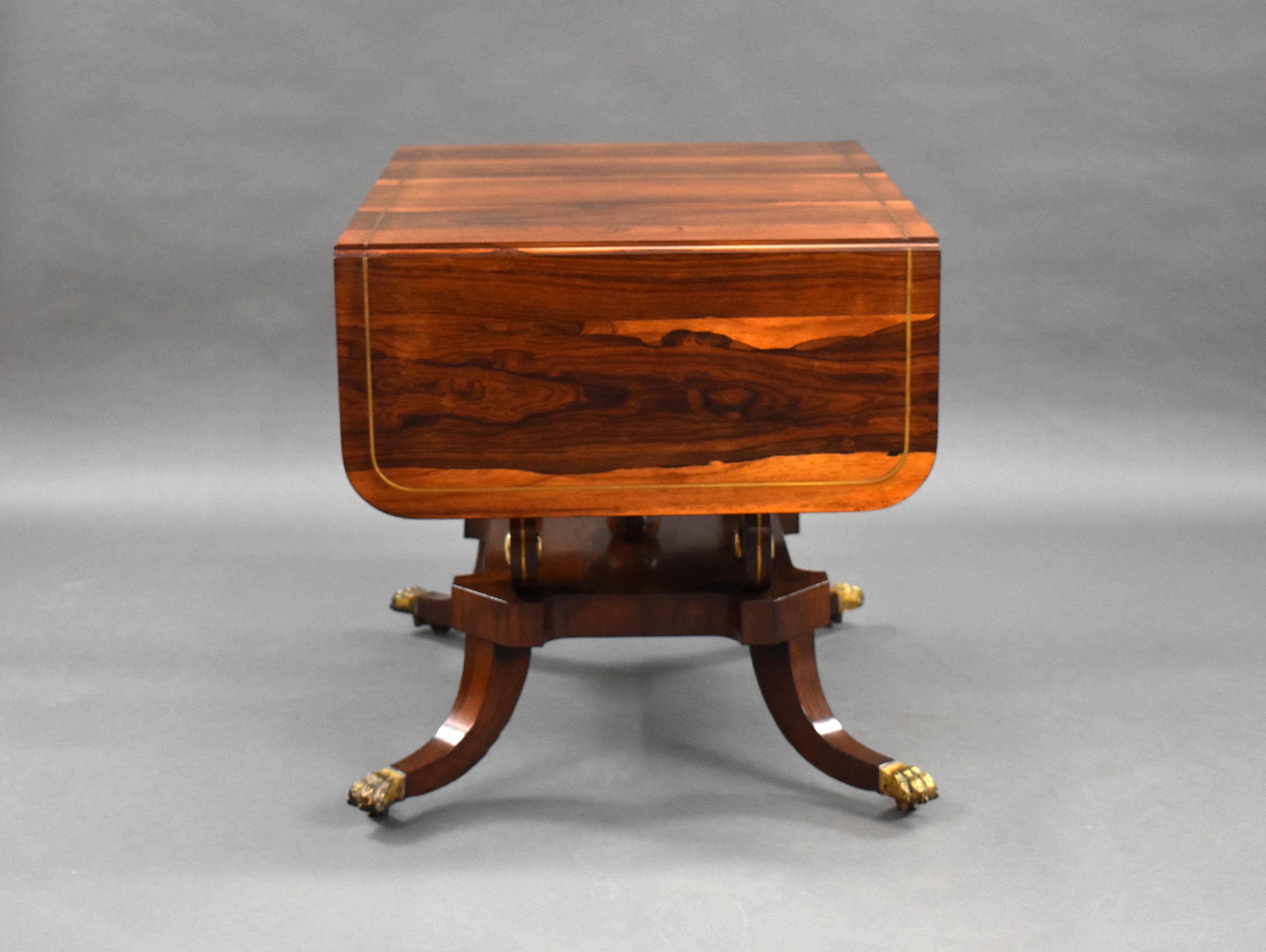 19th Century English Regency Rosewood Brass Inlaid Sofa Table 4