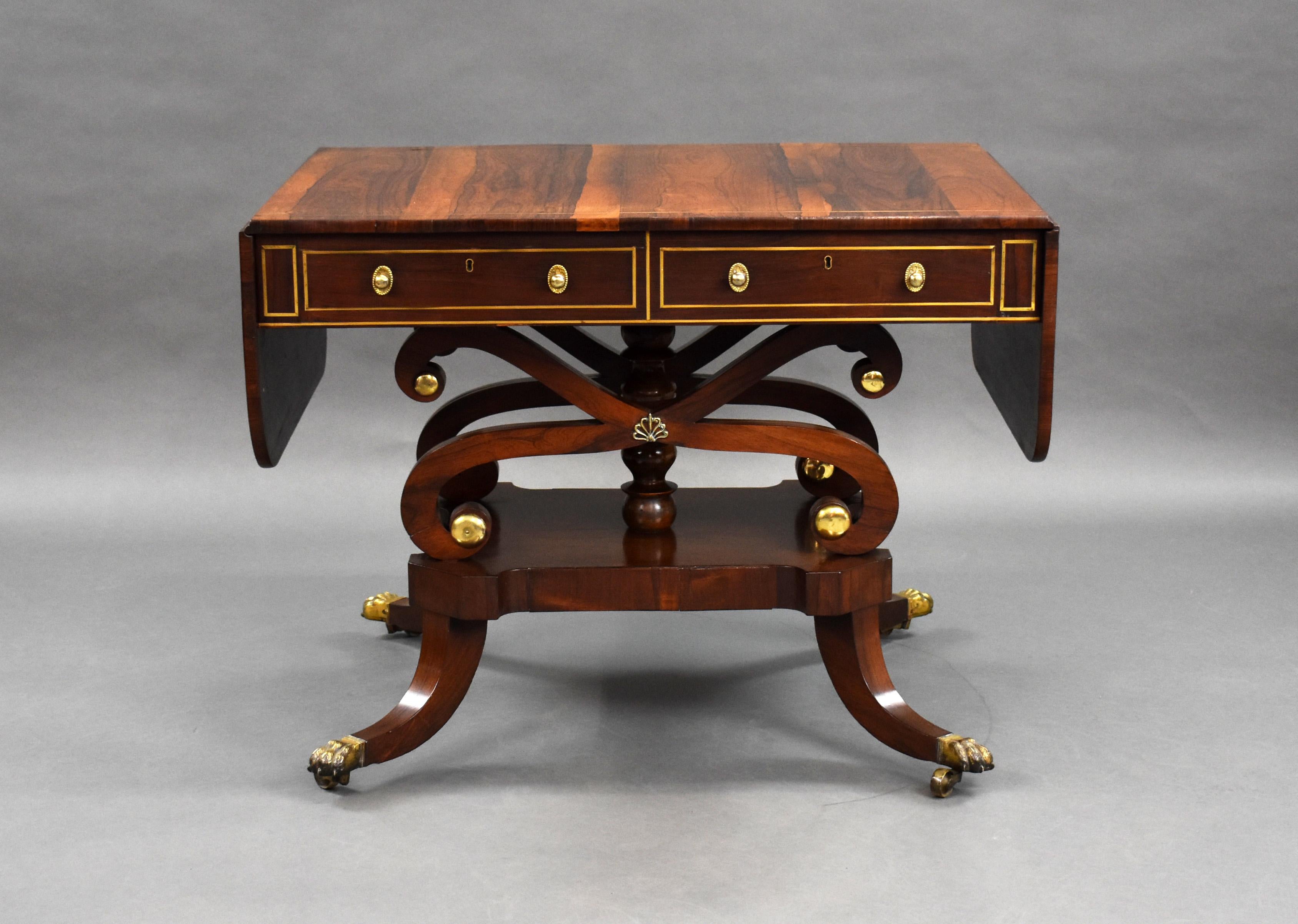 19th Century English Regency Rosewood Brass Inlaid Sofa Table 5