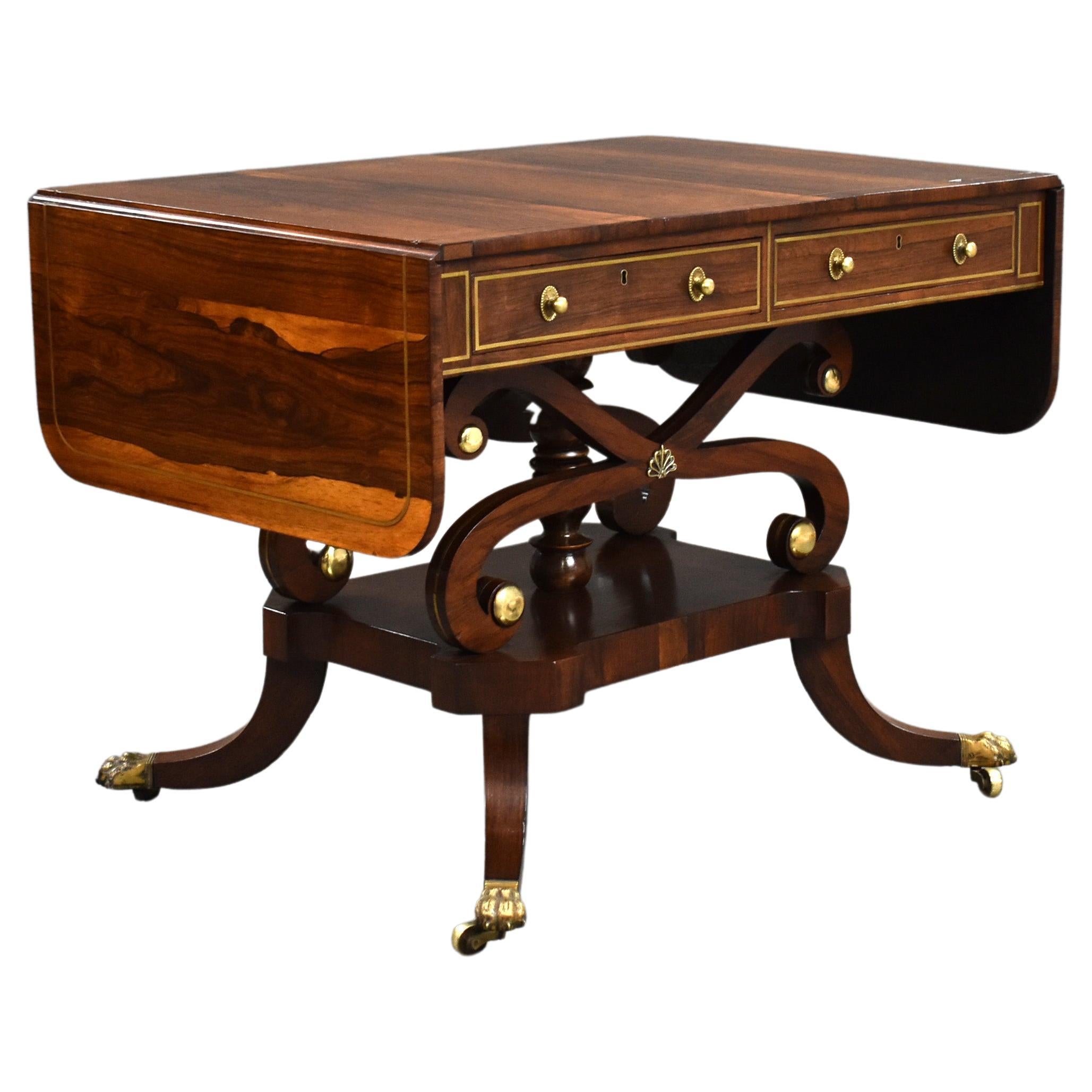 19th Century English Regency Rosewood Brass Inlaid Sofa Table