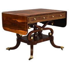 19th Century English Regency Rosewood Brass Inlaid Sofa Table