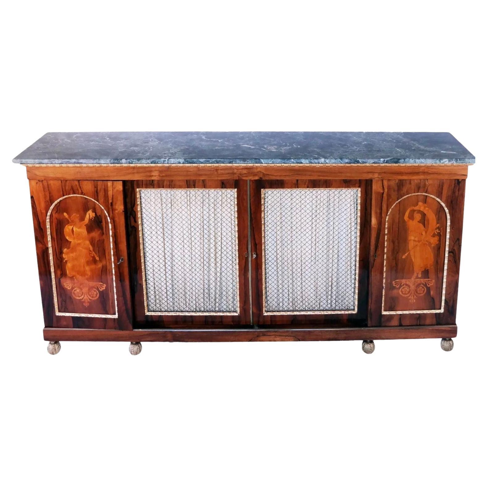 Credenza inglese Regency del XIX secolo in palissandro con piano in marmo