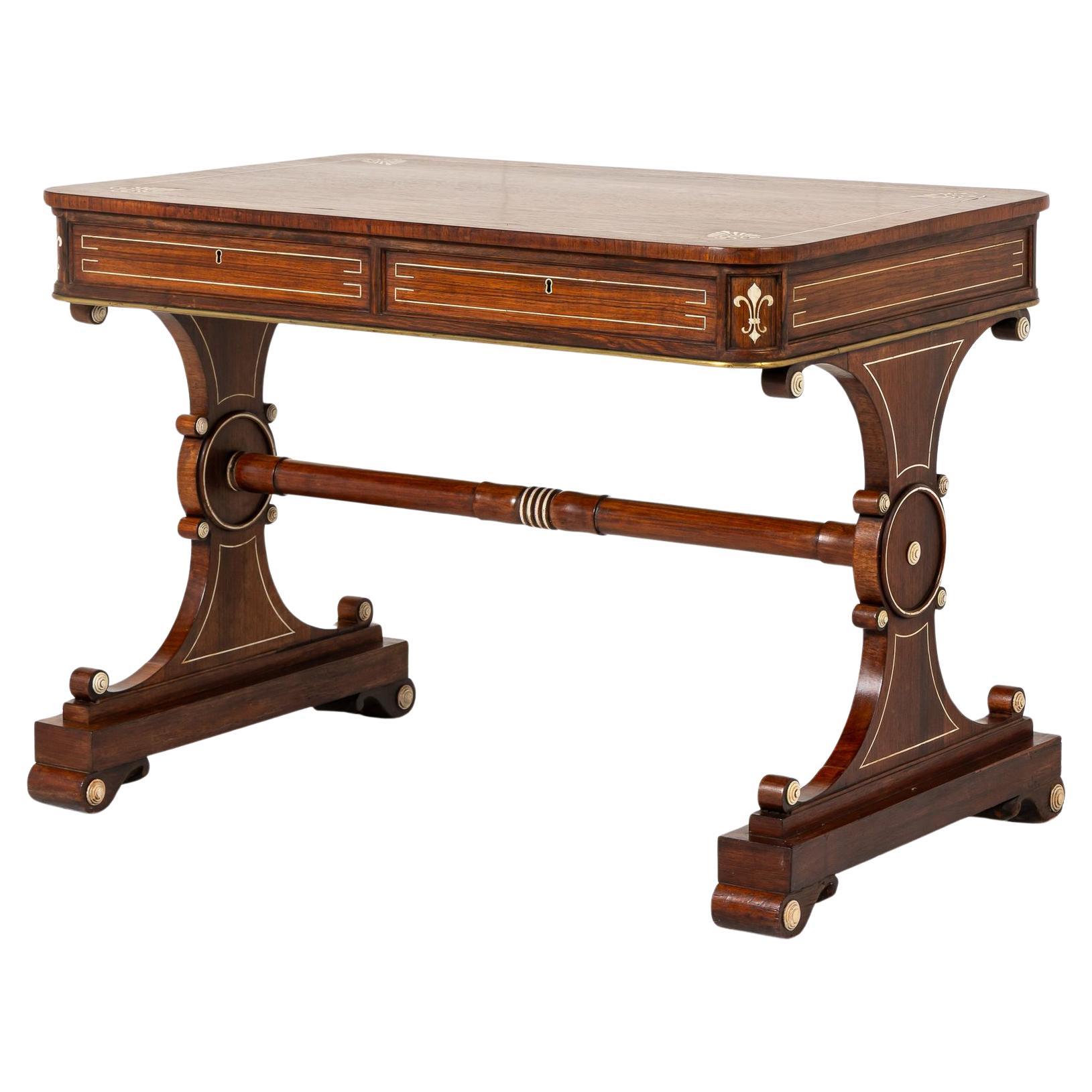 19th Century English Regency Rosewood Library Table For Sale