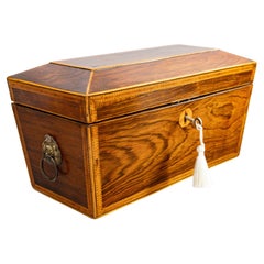 Vintage 19th Century English Regency Rosewood Sarcophagus Casket Jewelry Box, Lock & Key