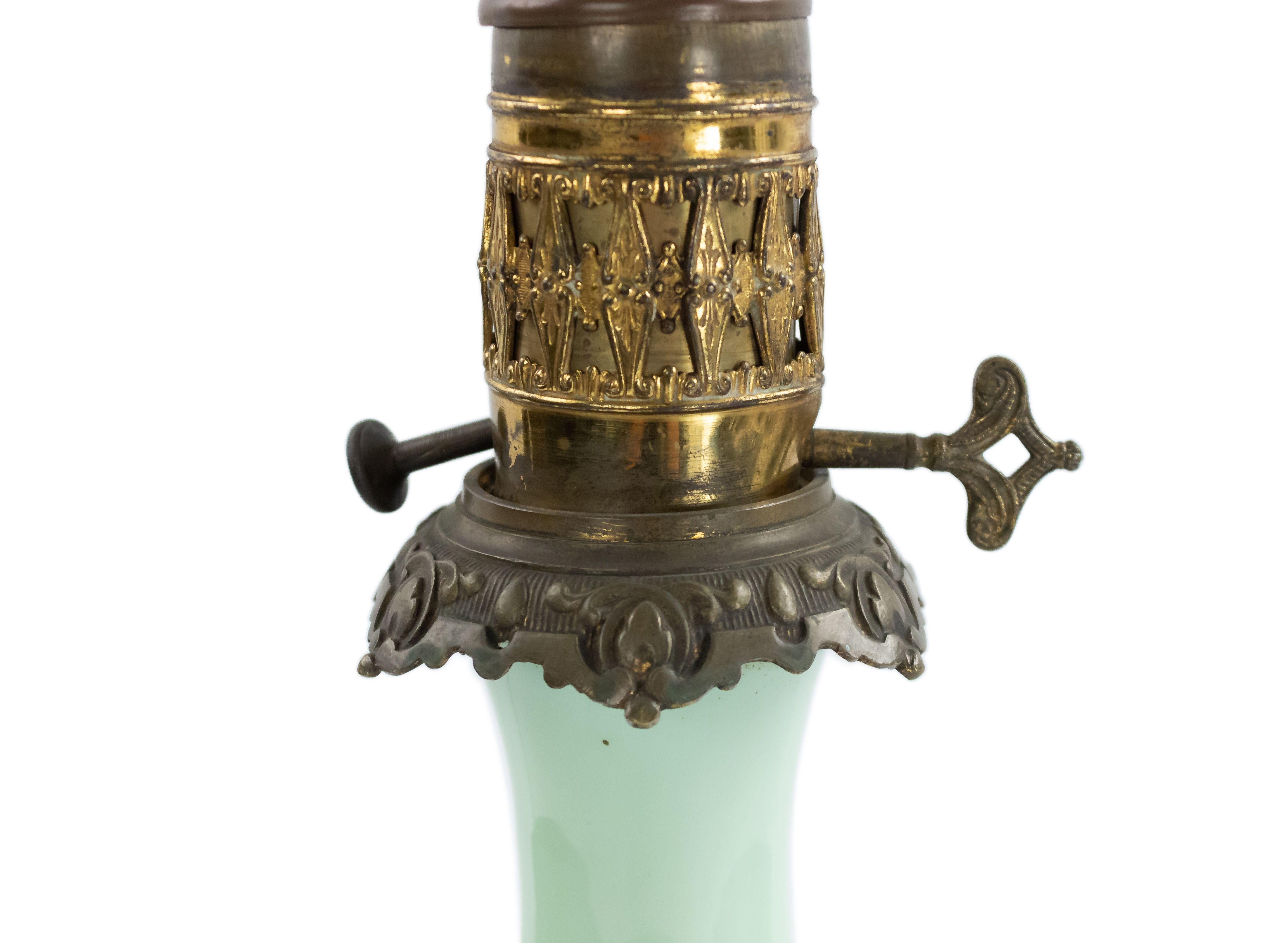 19th Century Pair of English Regency Style Celadon Glass Table Lamps For Sale