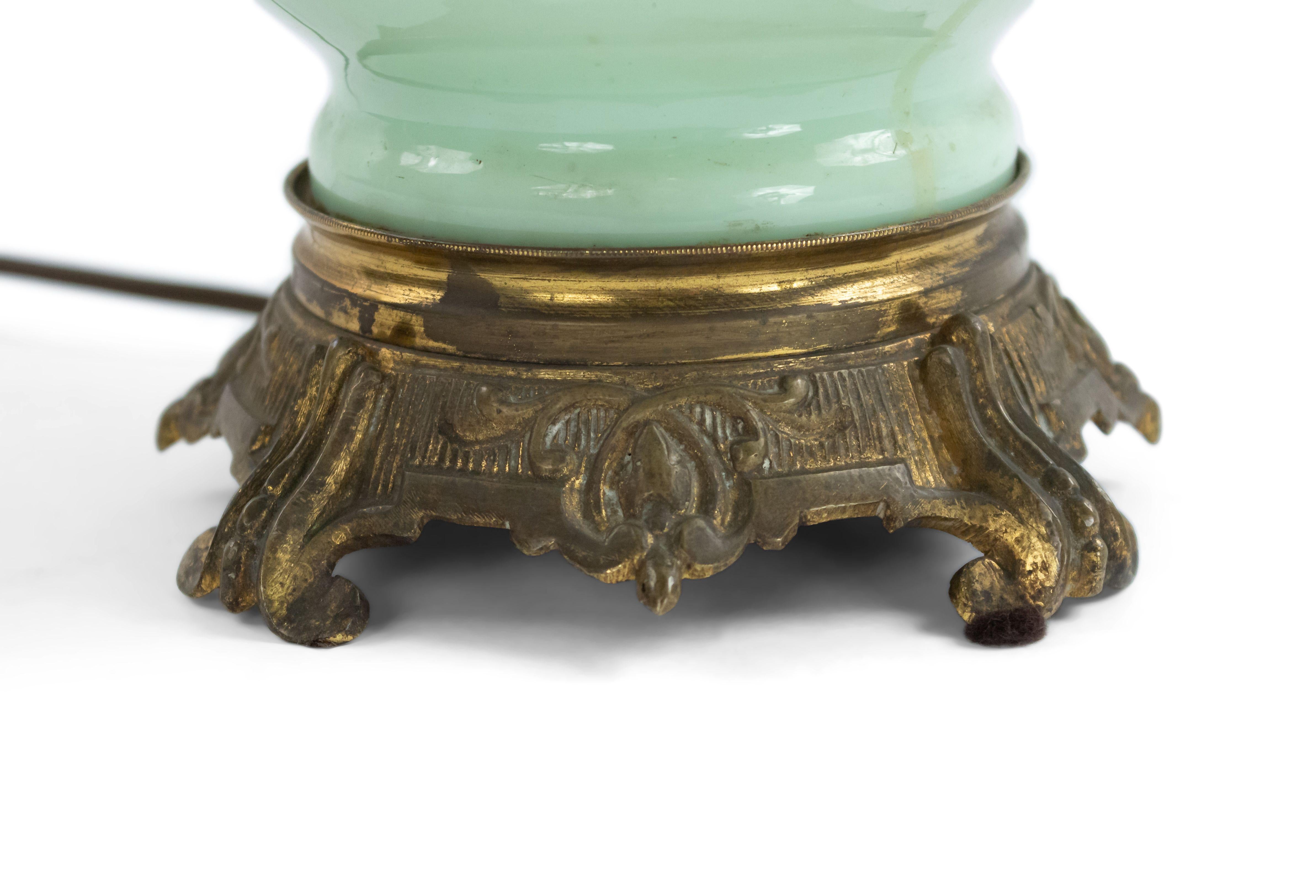 Pair of English Regency Style Celadon Glass Table Lamps For Sale 2
