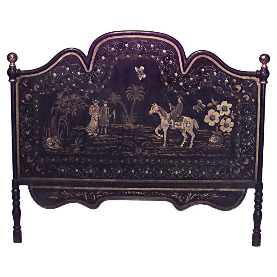19th Century English Regency Style Chinoiserie Full Headboard and Footboard For Sale