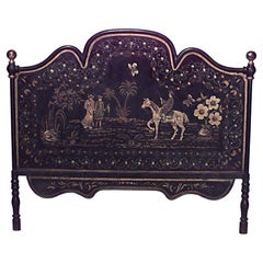 19th Century English Regency Style Chinoiserie Full Headboard and Footboard