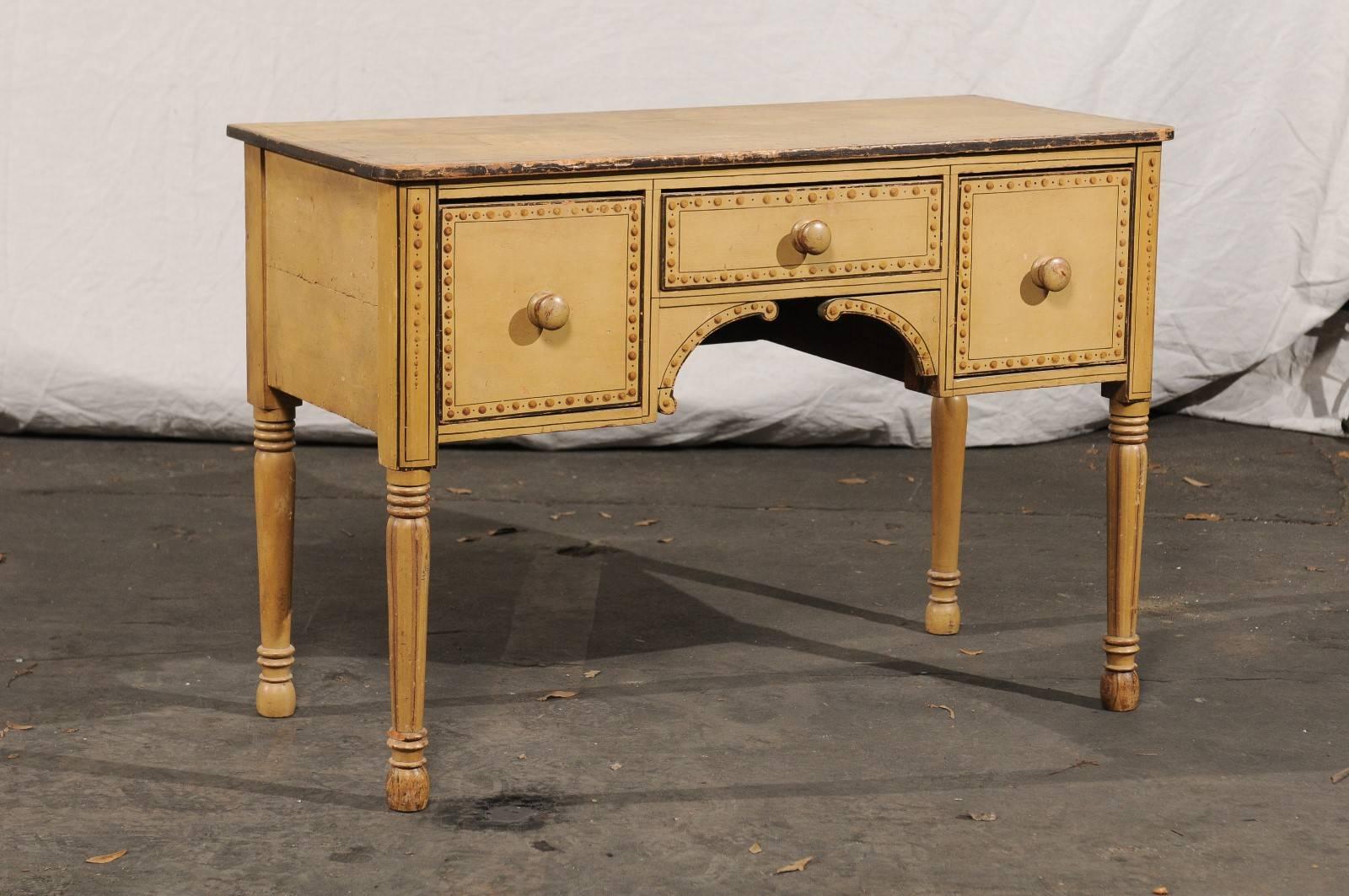 European 19th Century English Regency Style Cream Painted Table with Drawers