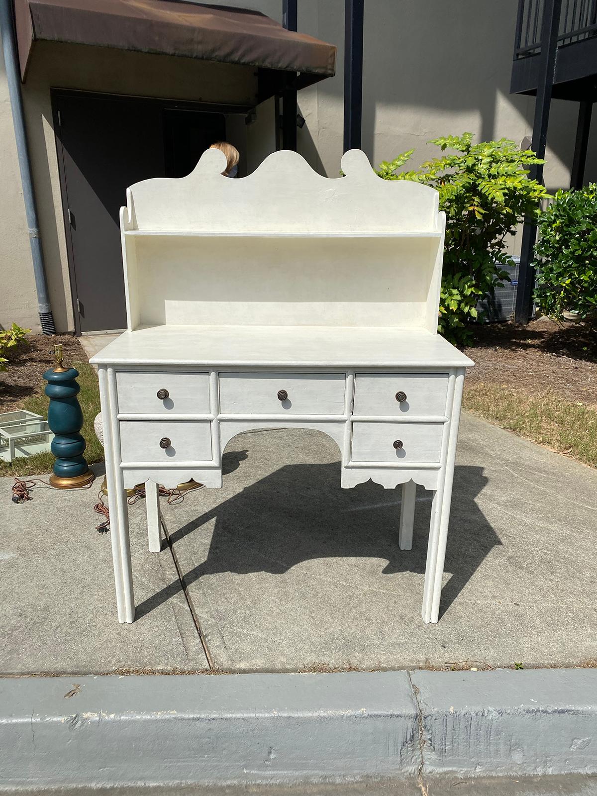 19th century English regency style painted desk with custom hand painted finish
Measures: 38.5