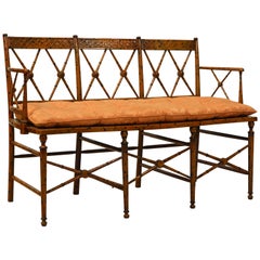 19th Century English Regency Style Painted Faux Bamboo Cane Seat Settee