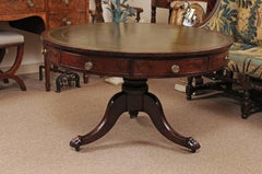 19th Century English Regency Style Rent Table with Green Leather Top & Paw Feet