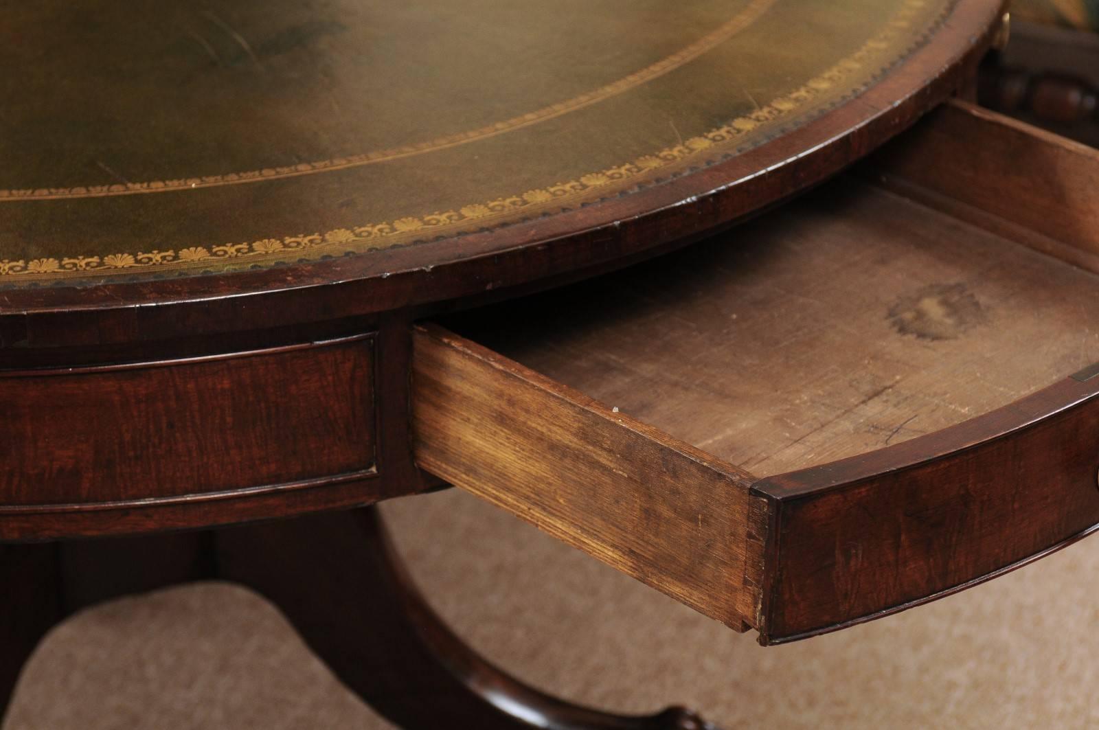 19th Century English Regency Style Rent Table with Green Leather Top & Paw Feet For Sale 2