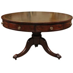 Antique 19th Century English Regency Style Rent Table with Green Leather Top & Paw Feet