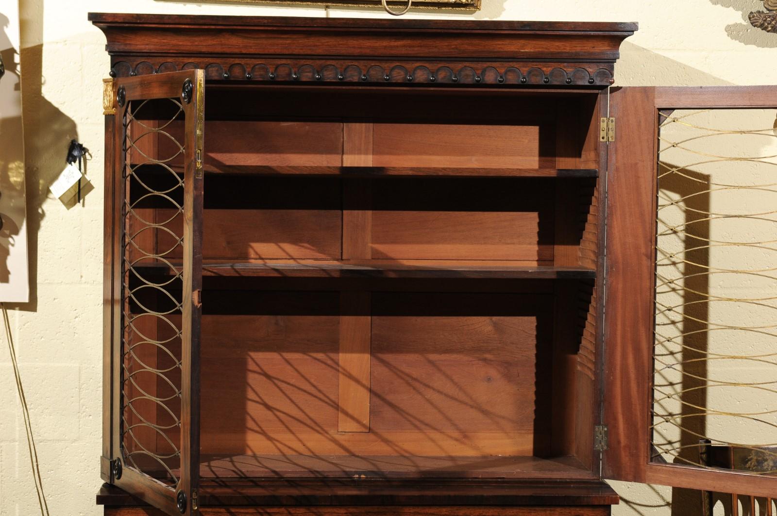 19th Century English Regency Style Rosewood Bookcase/Cabinet with Gilt Accents In Good Condition For Sale In Atlanta, GA