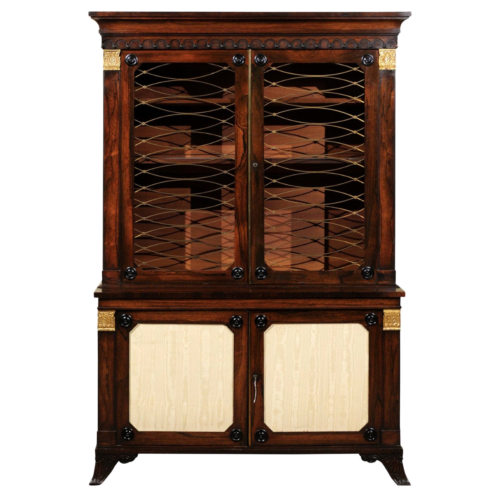 Libreria/armadio in palissandro in stile Regency inglese del XIX secolo con accenti dorati